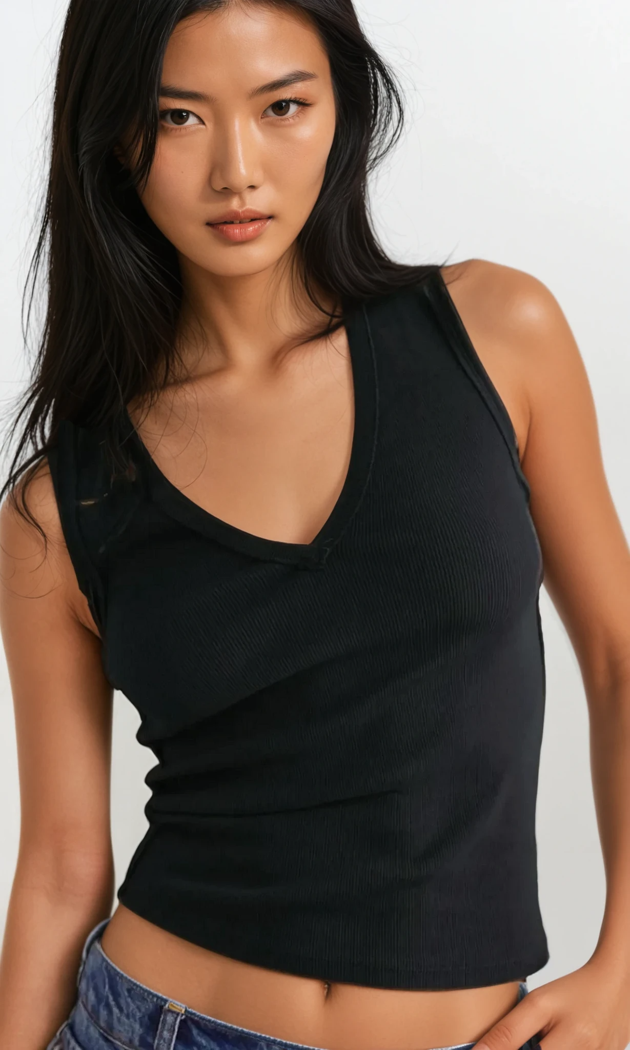 Light gray V-neck tank top from Trendsi, core cover clothing, featuring a sleeveless design and comfortable fit.