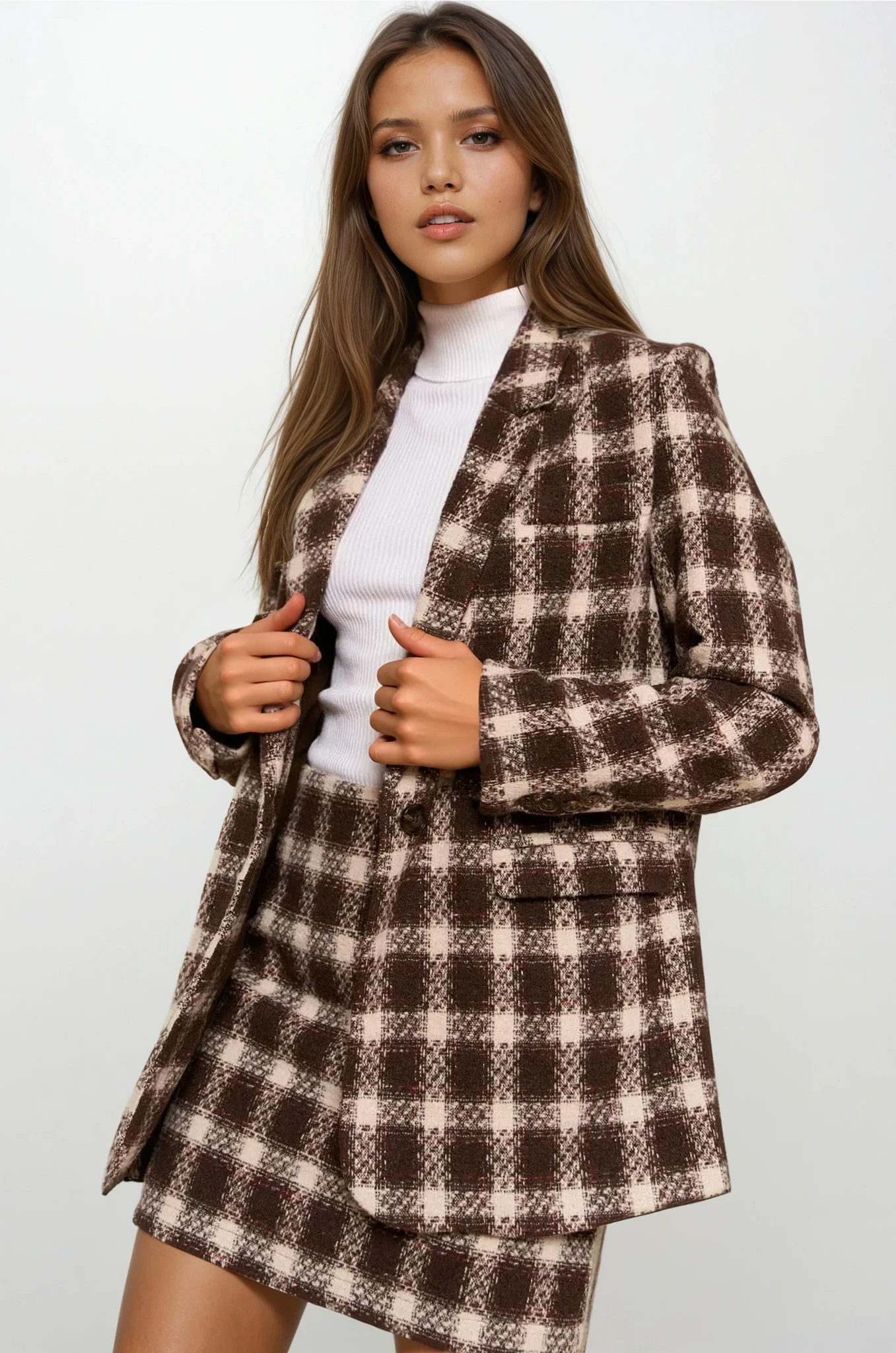 Espresso Brushed Plaid One-Button Blazer