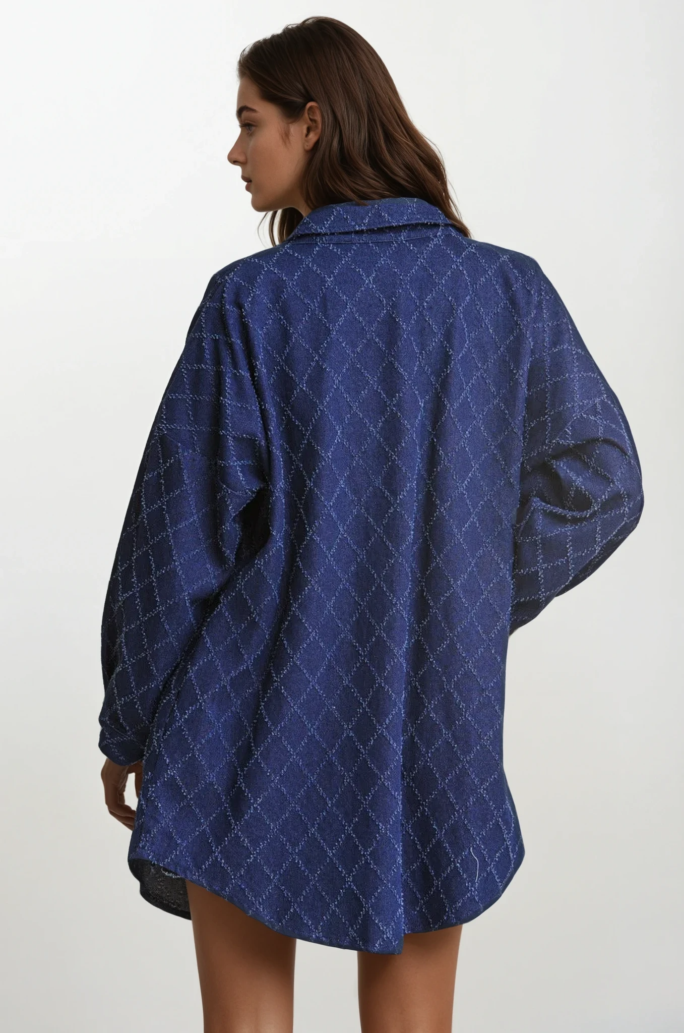 Diamond Stitched Button Up Denim Shacket