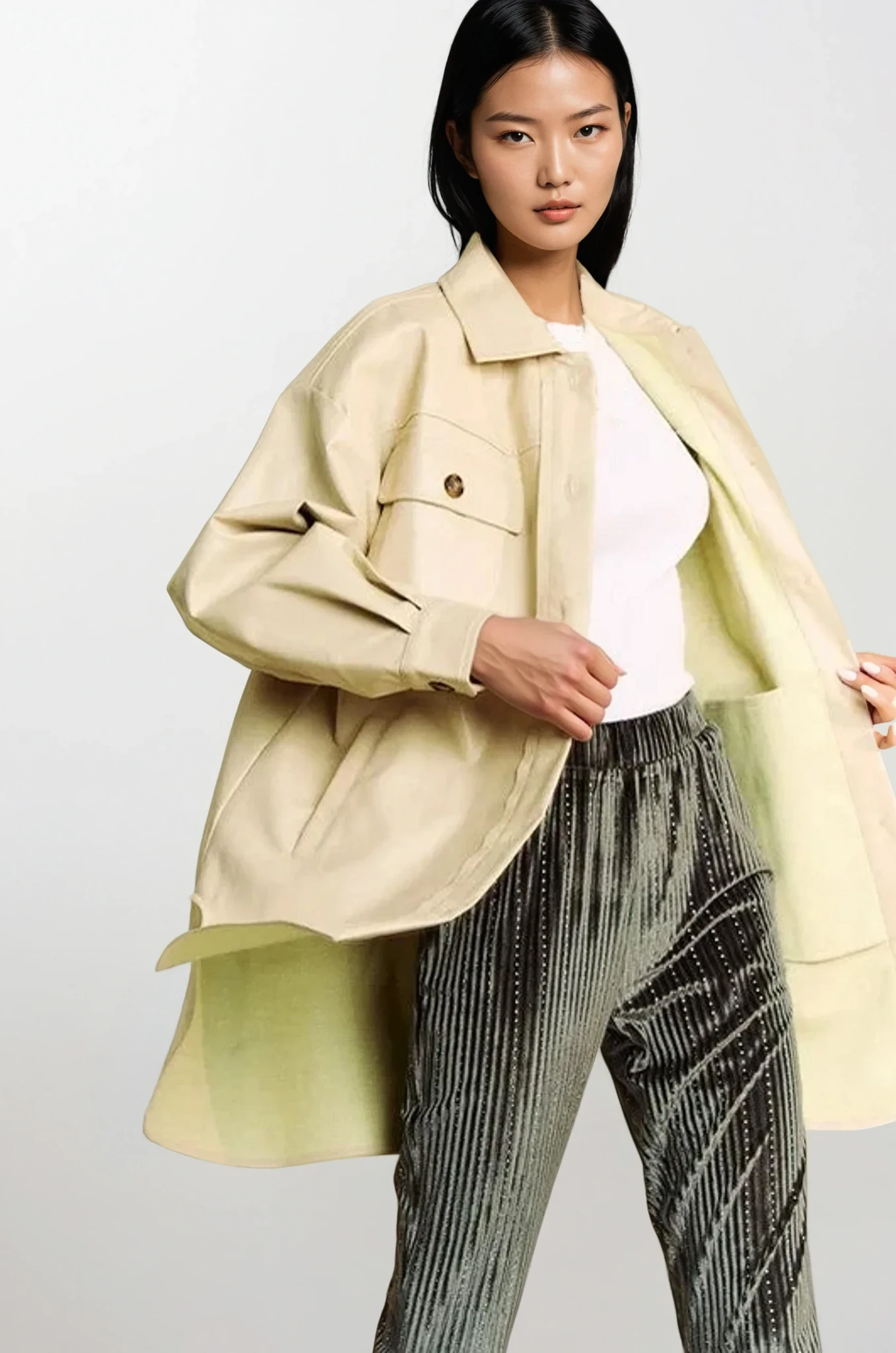 Faux Leather Button Up Jacket