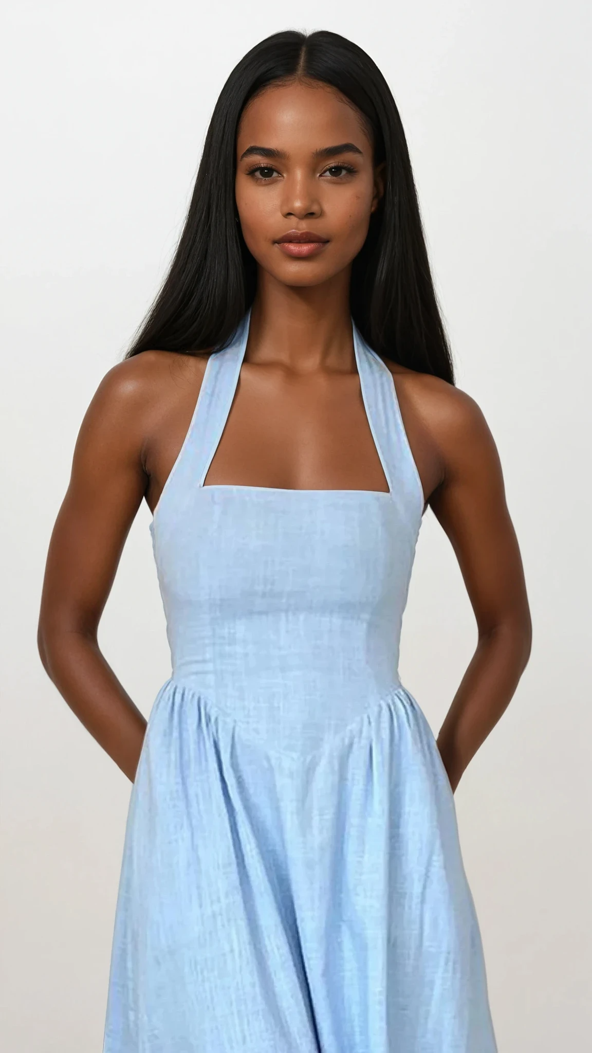 Ruched Halter Neck Midi Dress