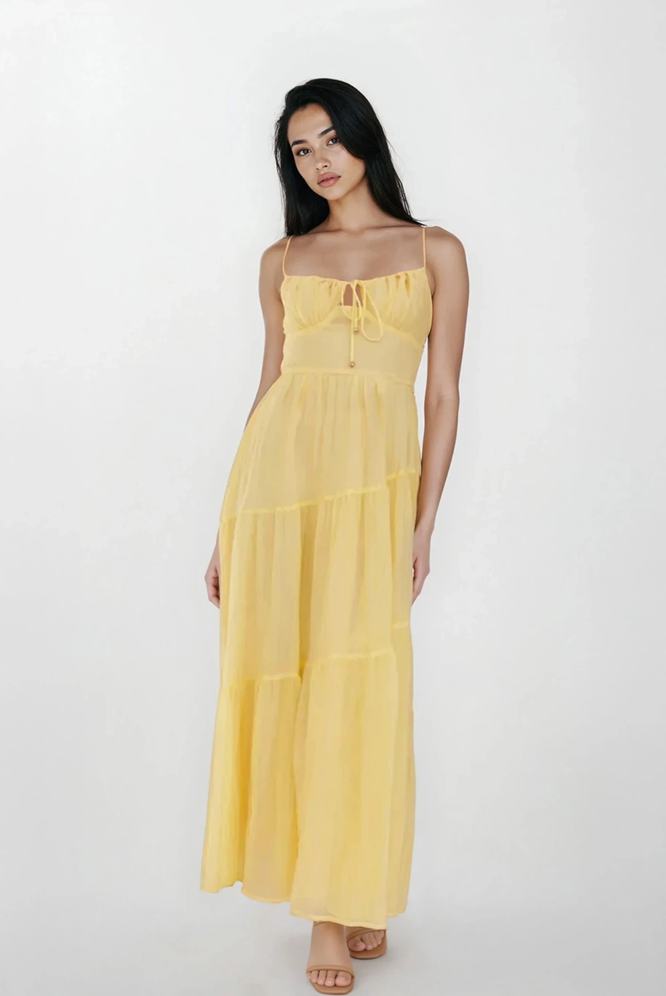 Selene Ruched Smocked Back Cami Maxi Dress by Trendsi, featuring lightweight fabric, ruched details, and a fitted cami style.