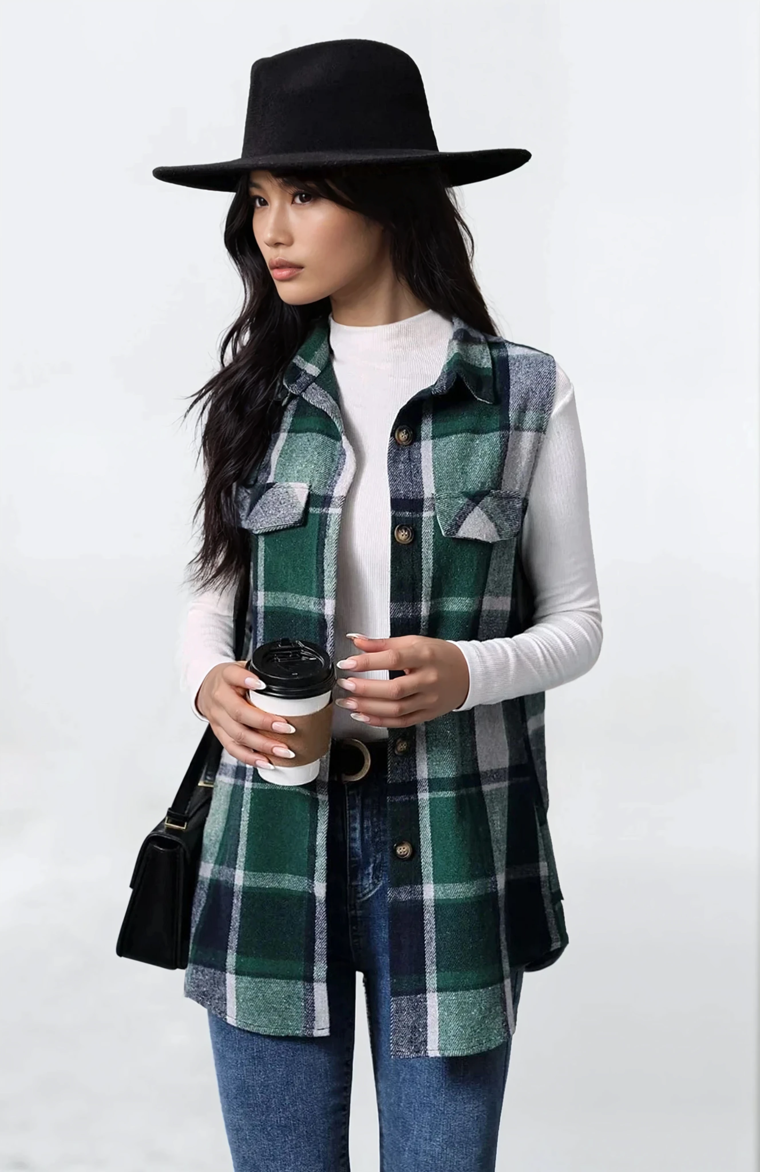 Plaid Button Up Vest Coat