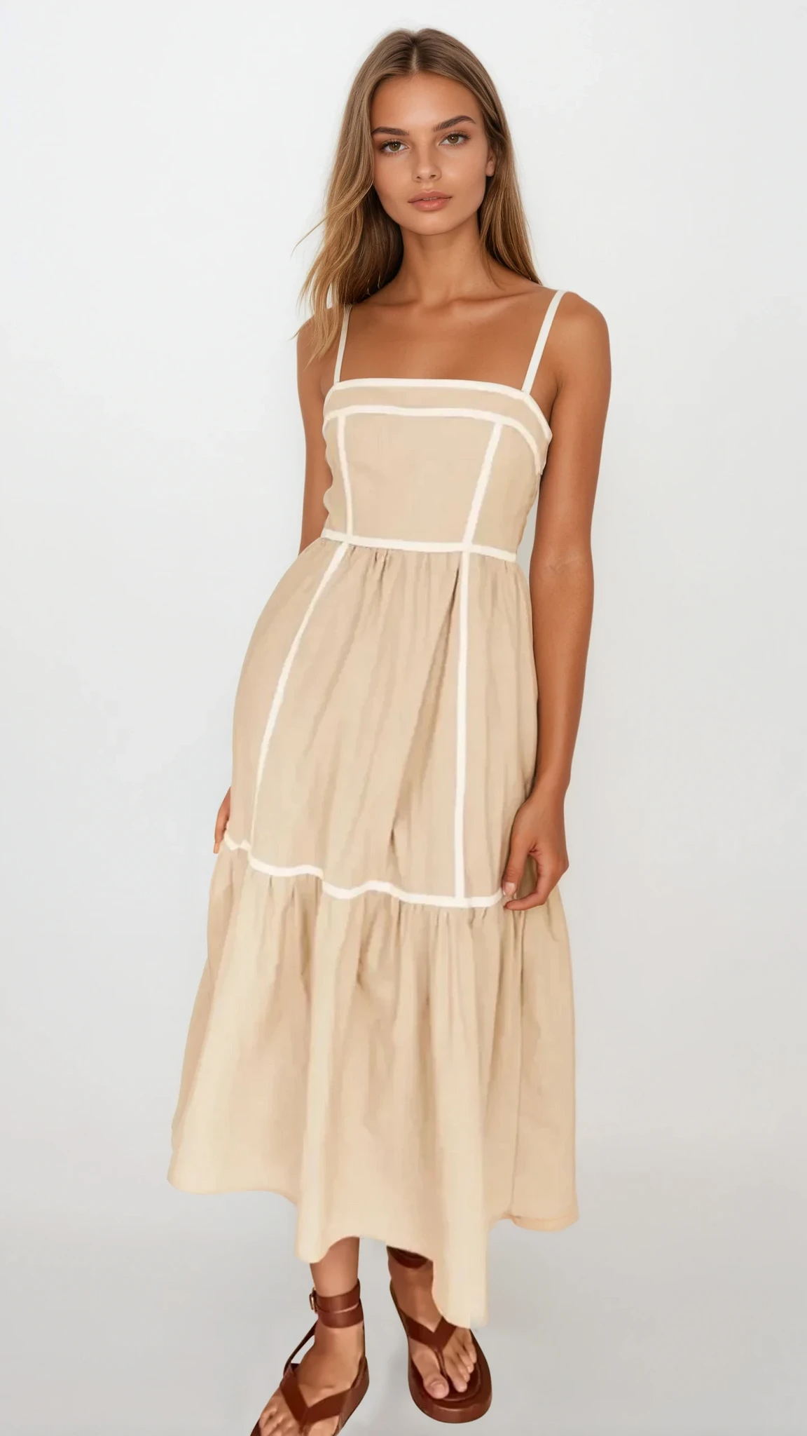 Light blue square neck ruched cami midi dress from Trendsi, featuring a fitted style with a square neckline and ruched details.
