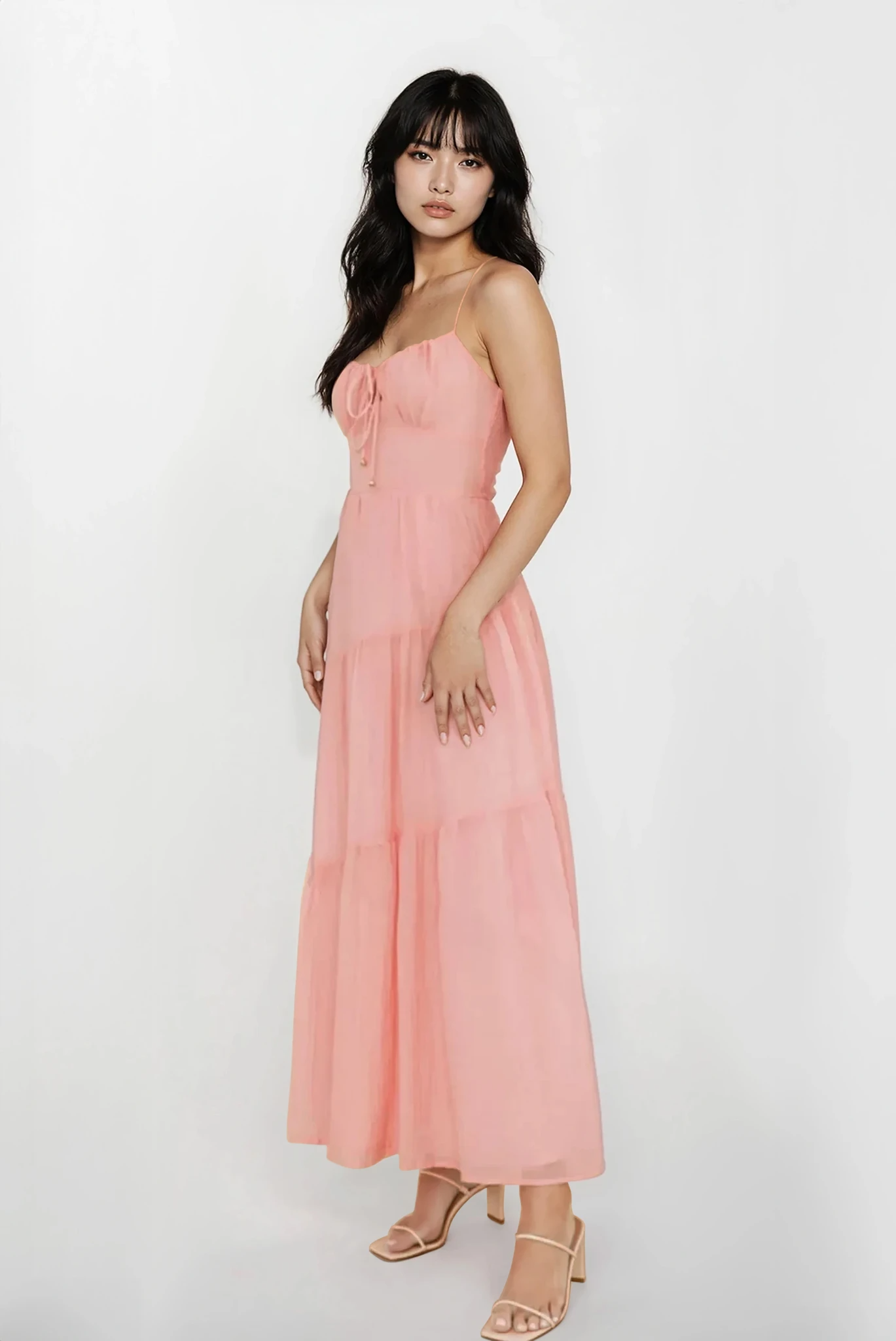 Selene Ruched Smocked Back Cami Maxi Dress by Trendsi, light-colored fabric with fitted bodice and adjustable straps.