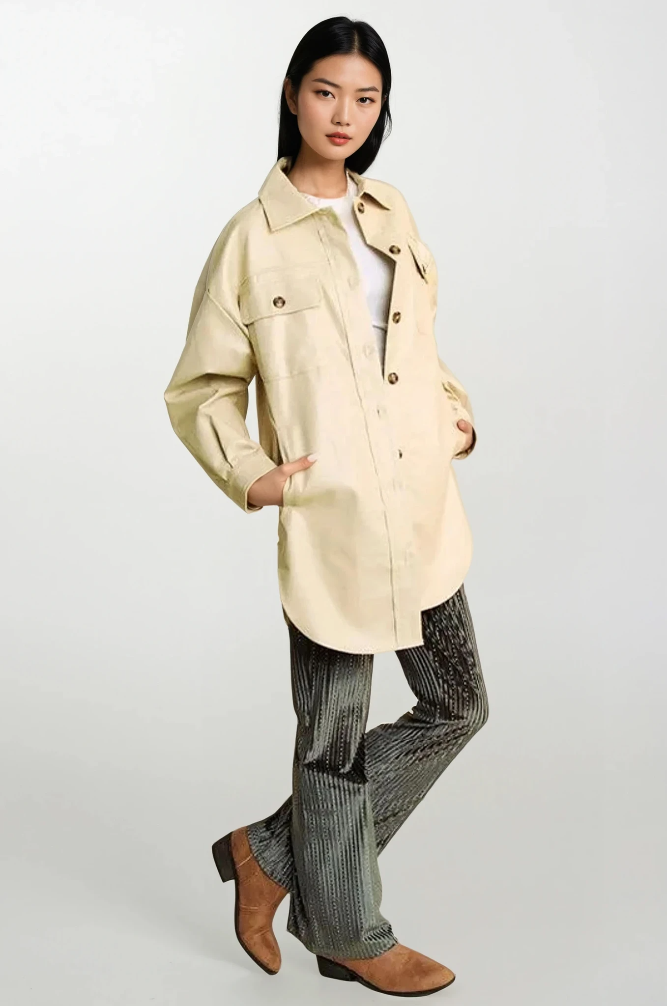 Faux Leather Button Up Jacket