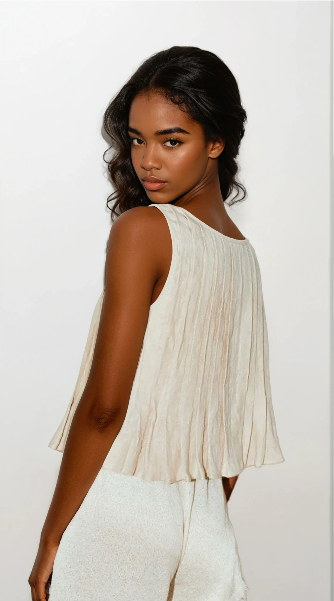 Pleated Tied Round Neck Vest