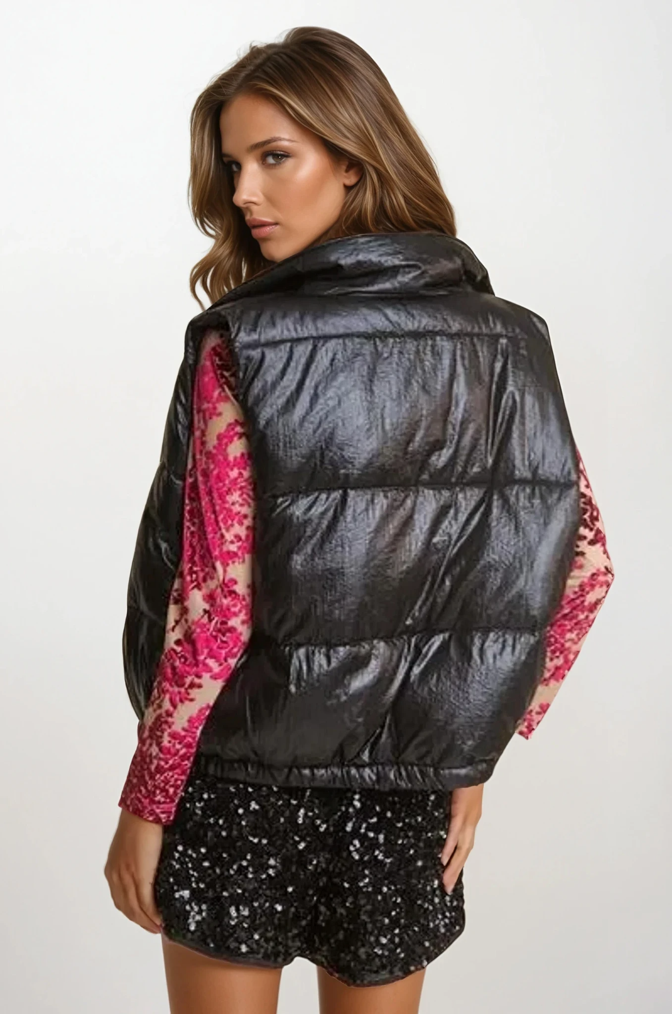 Shiny Metallic Puffer Vest