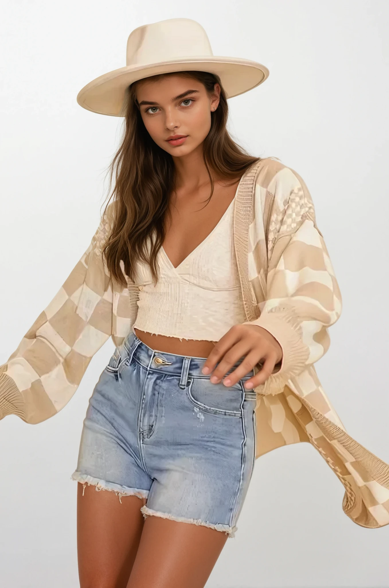 Checkered Open Front Cardigan