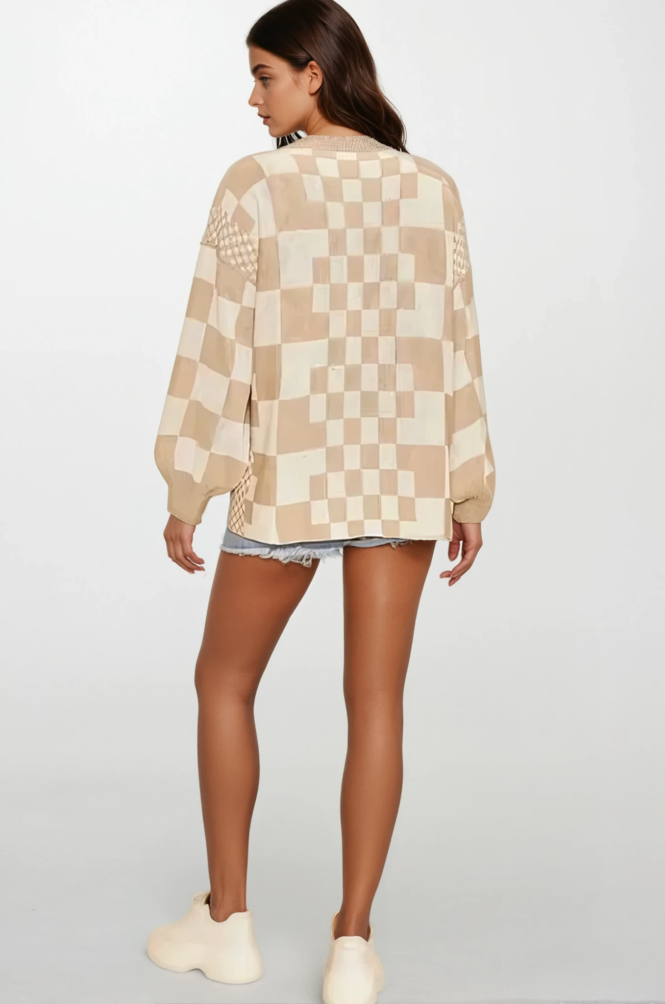 Checkered Open Front Cardigan