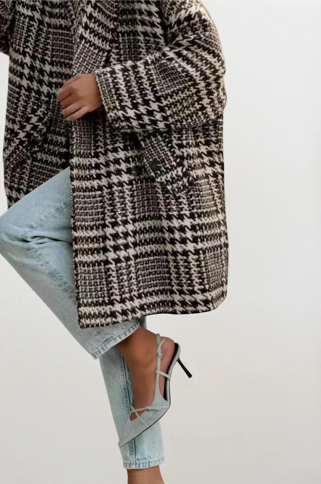Houndstooth Collared Peacoat