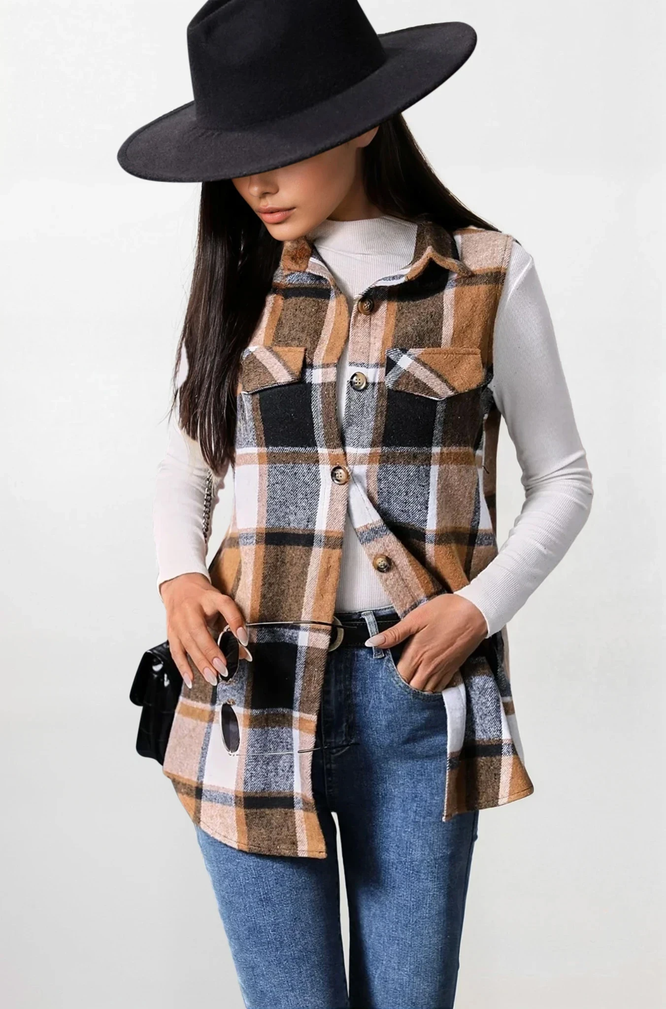 Plaid Button Up Vest Coat