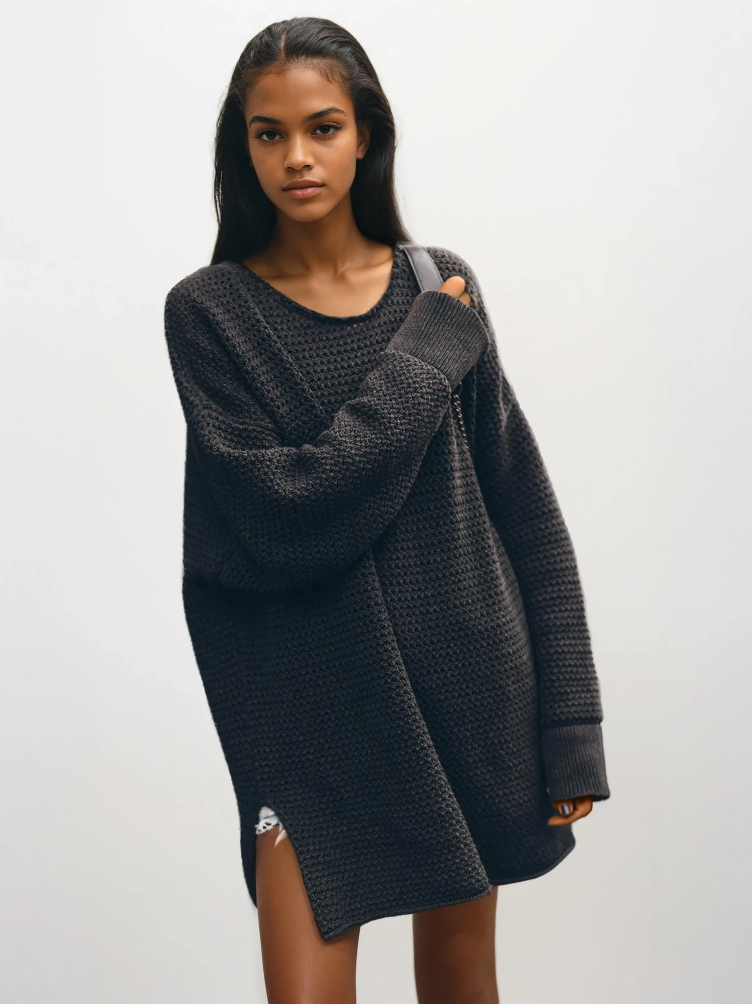 Threadline Round Neck Slit Sweater