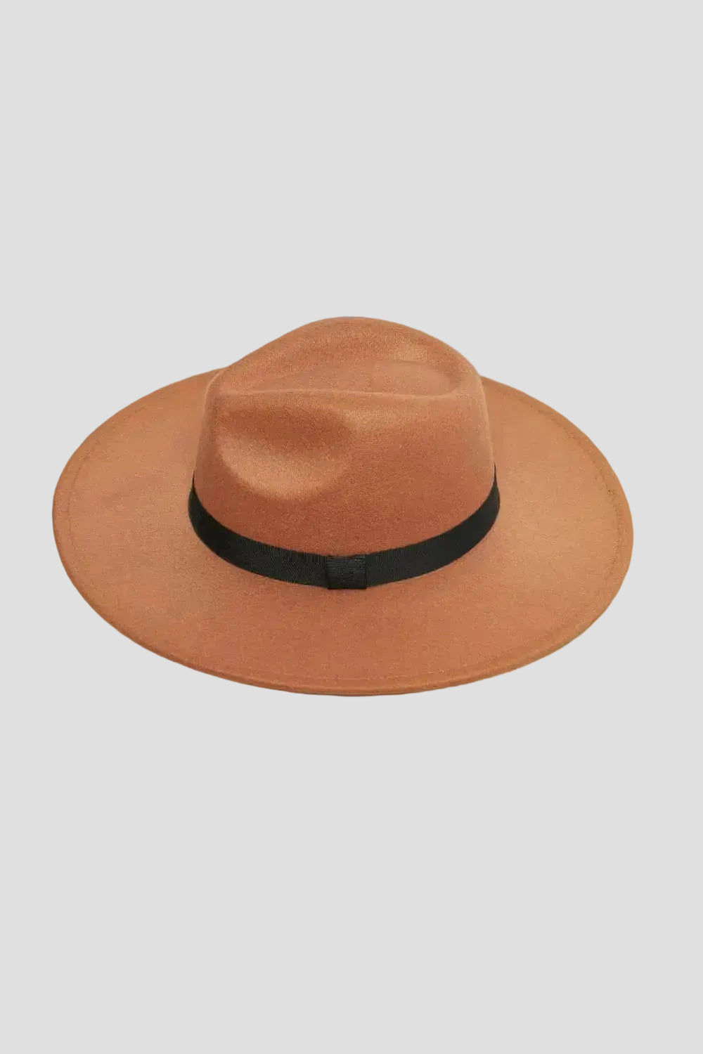 Deluxe Ribbon Fedora Hat by Trendsi, stylish beige clothing accessory with a ribbon band, shown on a neutral background.