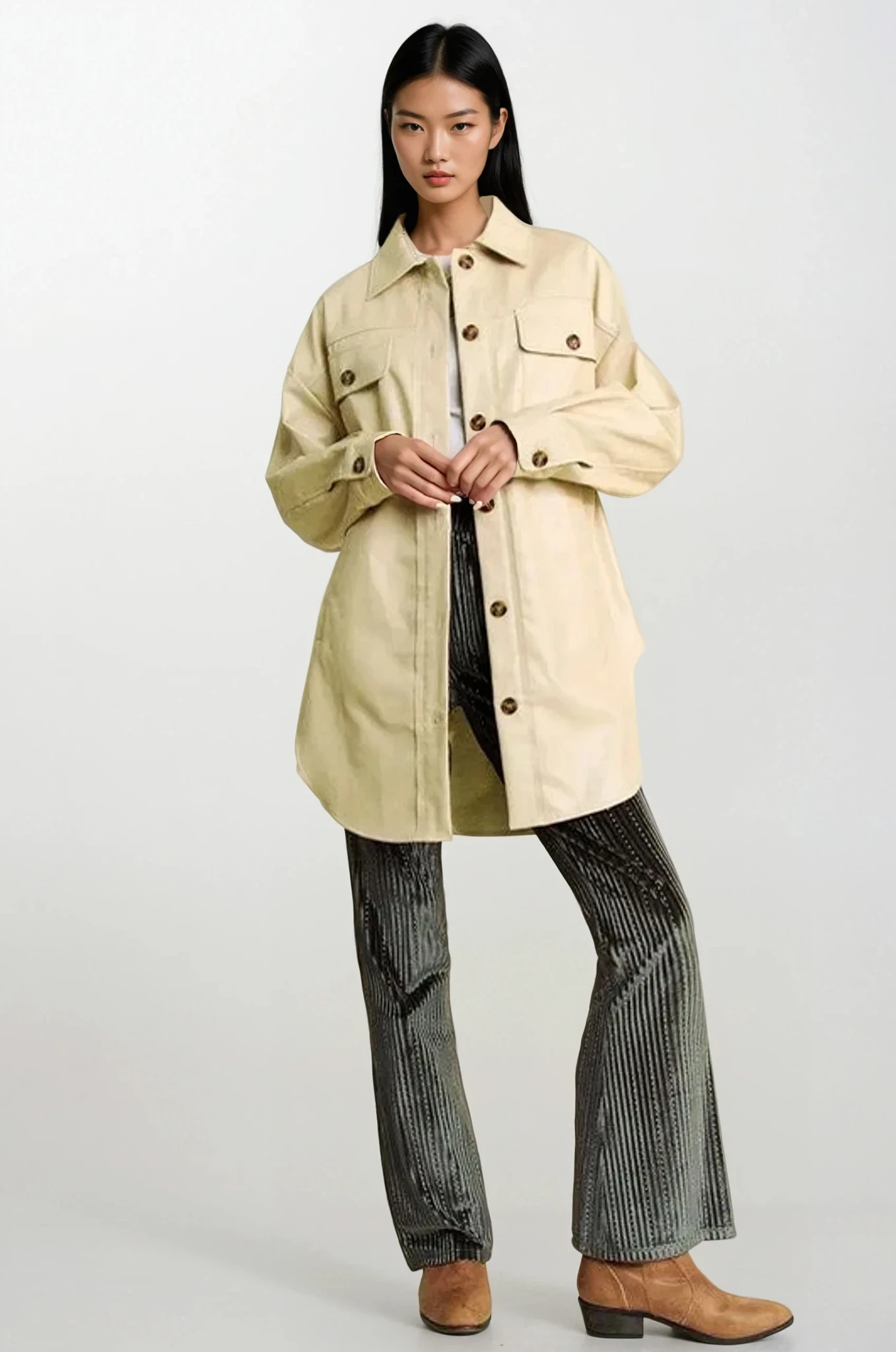 Faux Leather Button Up Jacket