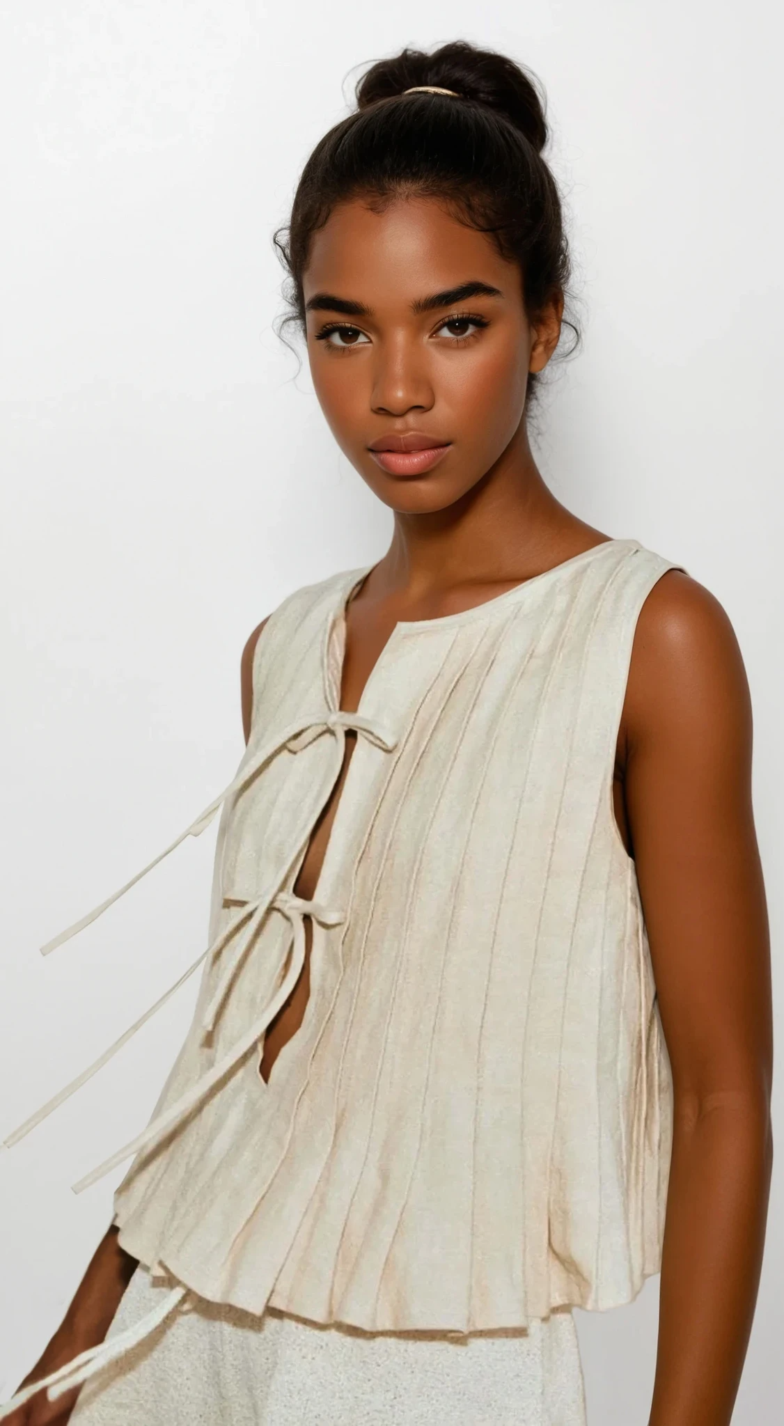 Pleated Tied Round Neck Vest