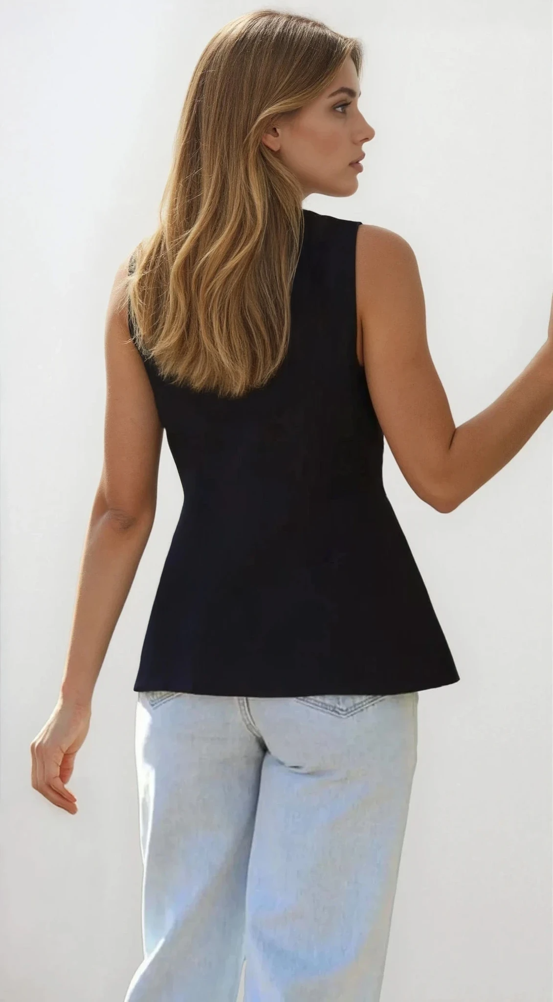 Trendsi Trace button-down V-neck vest in light fabric, featuring a stylish V-neck design and button details, displayed on a mannequin.