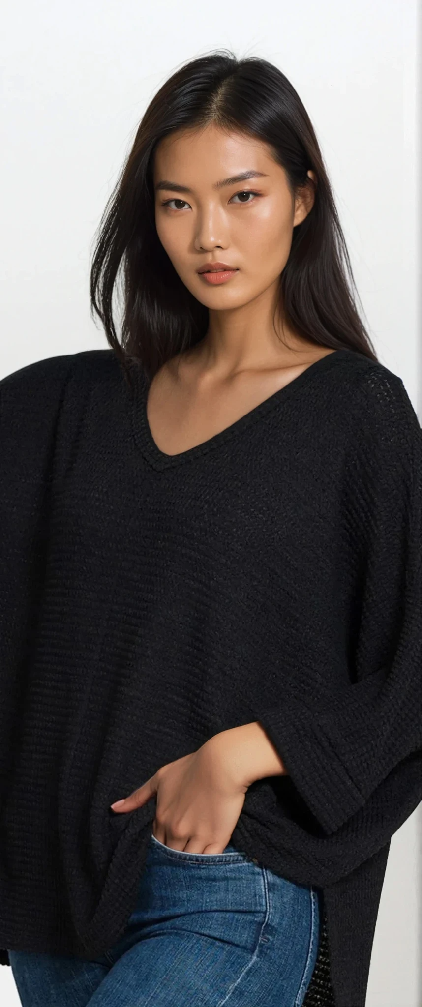 Cozy V-Neck Waffle-Knit Long Sleeve Top