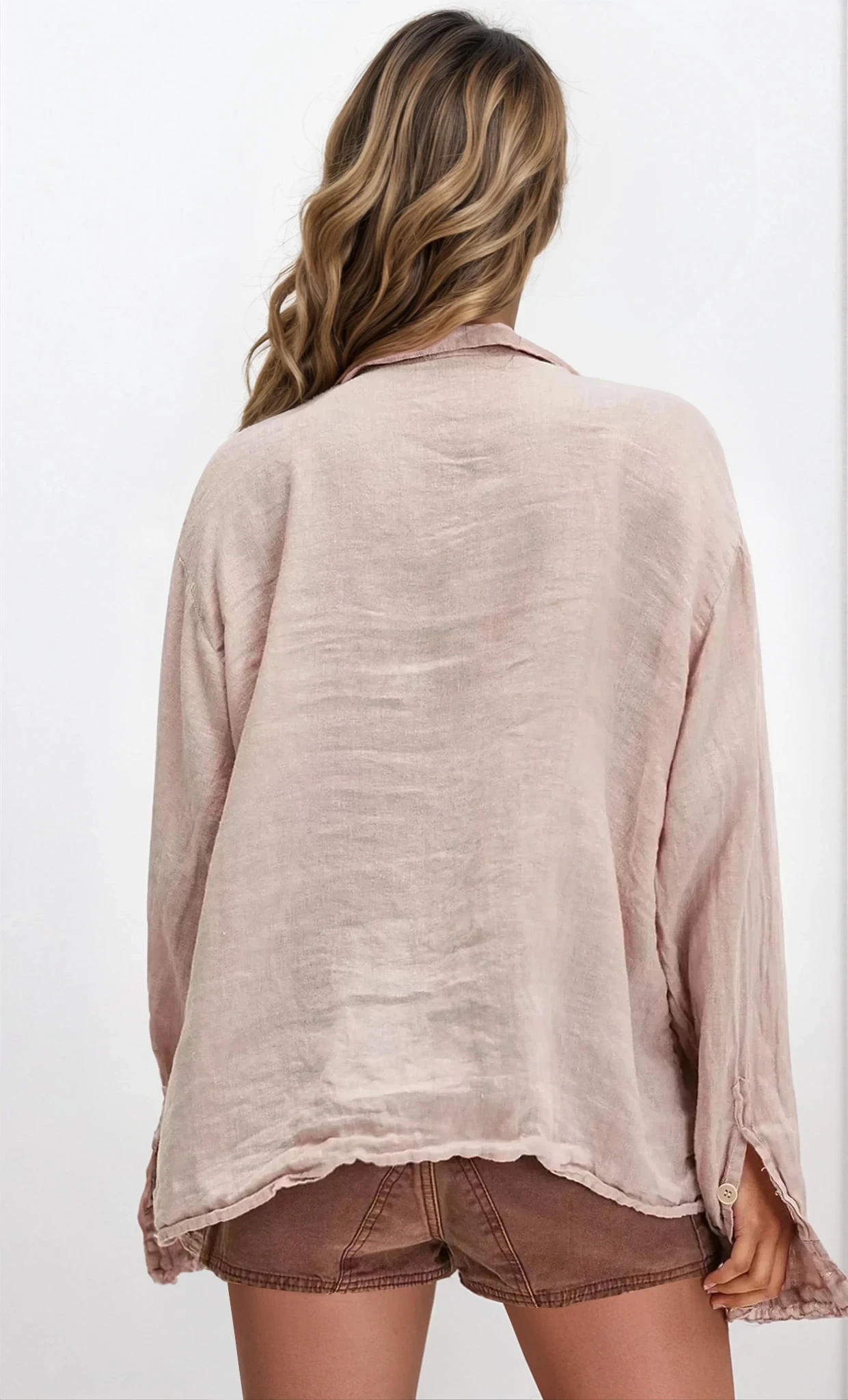 Frill Ruched Collared Neck Long Sleeve