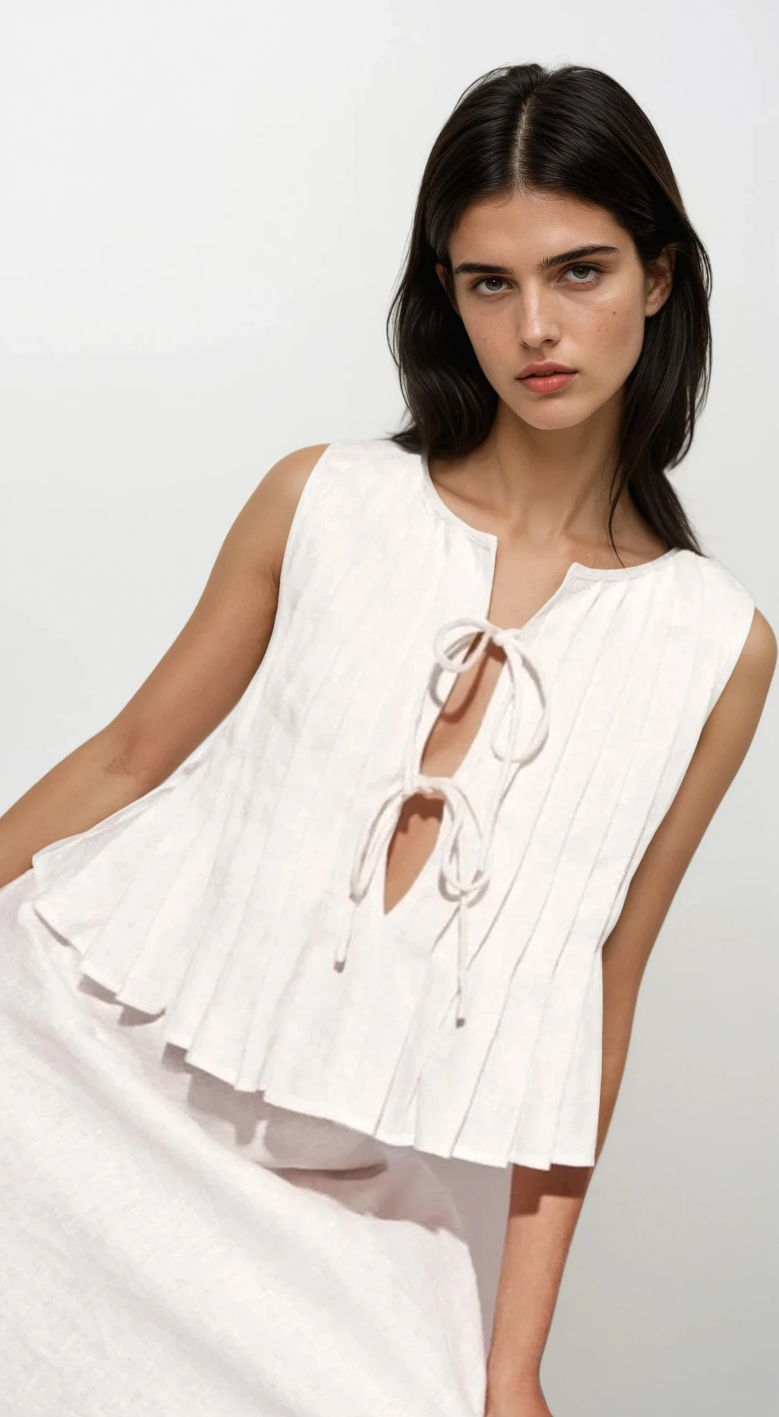 Pleated Tied Round Neck Vest