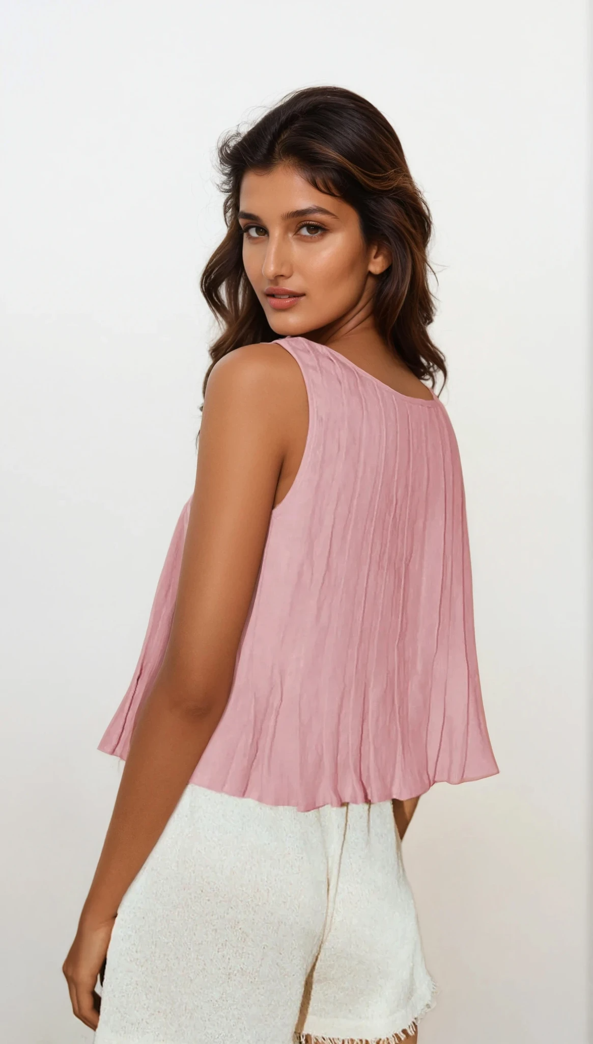 Pleated Tied Round Neck Vest