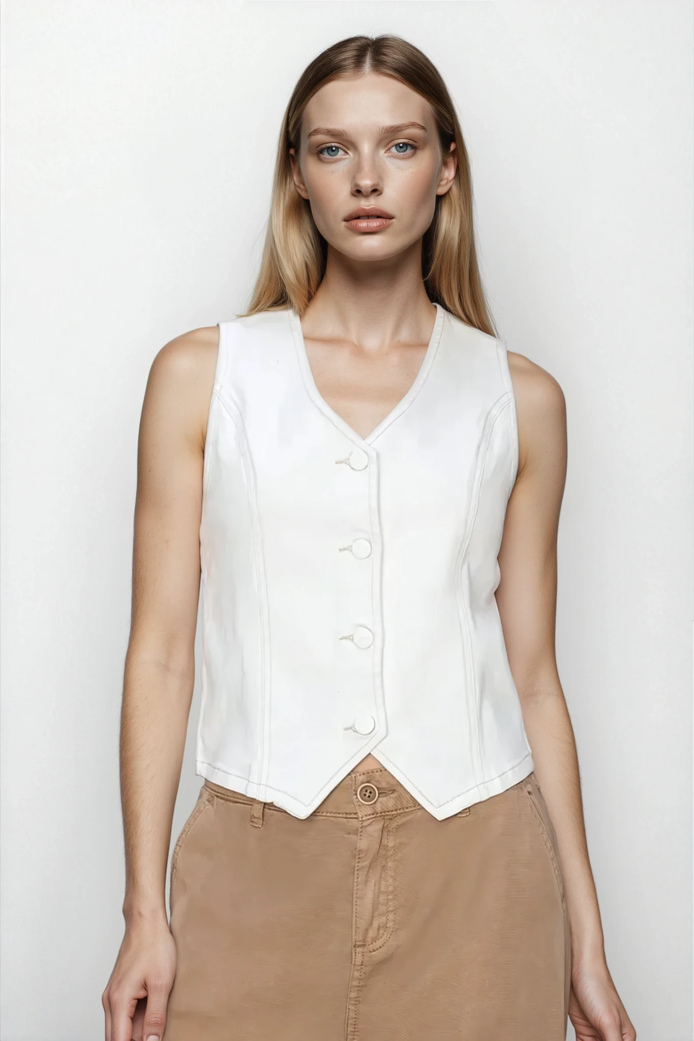Light gray Marlo V‑Neck cropped vest by Trendsi, showing the fitted, sleeveless design with V-neck and cropped length.