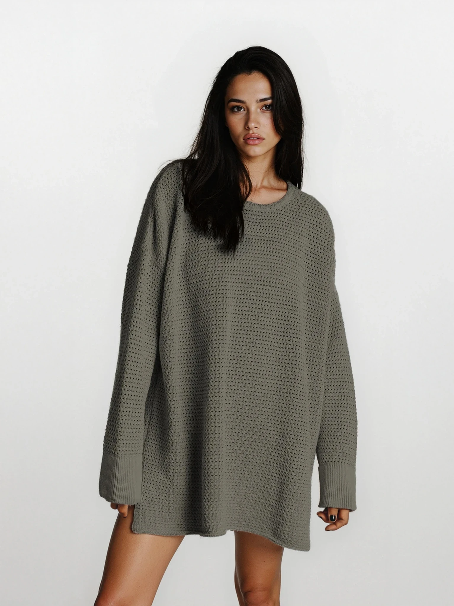 Threadline Round Neck Slit Sweater
