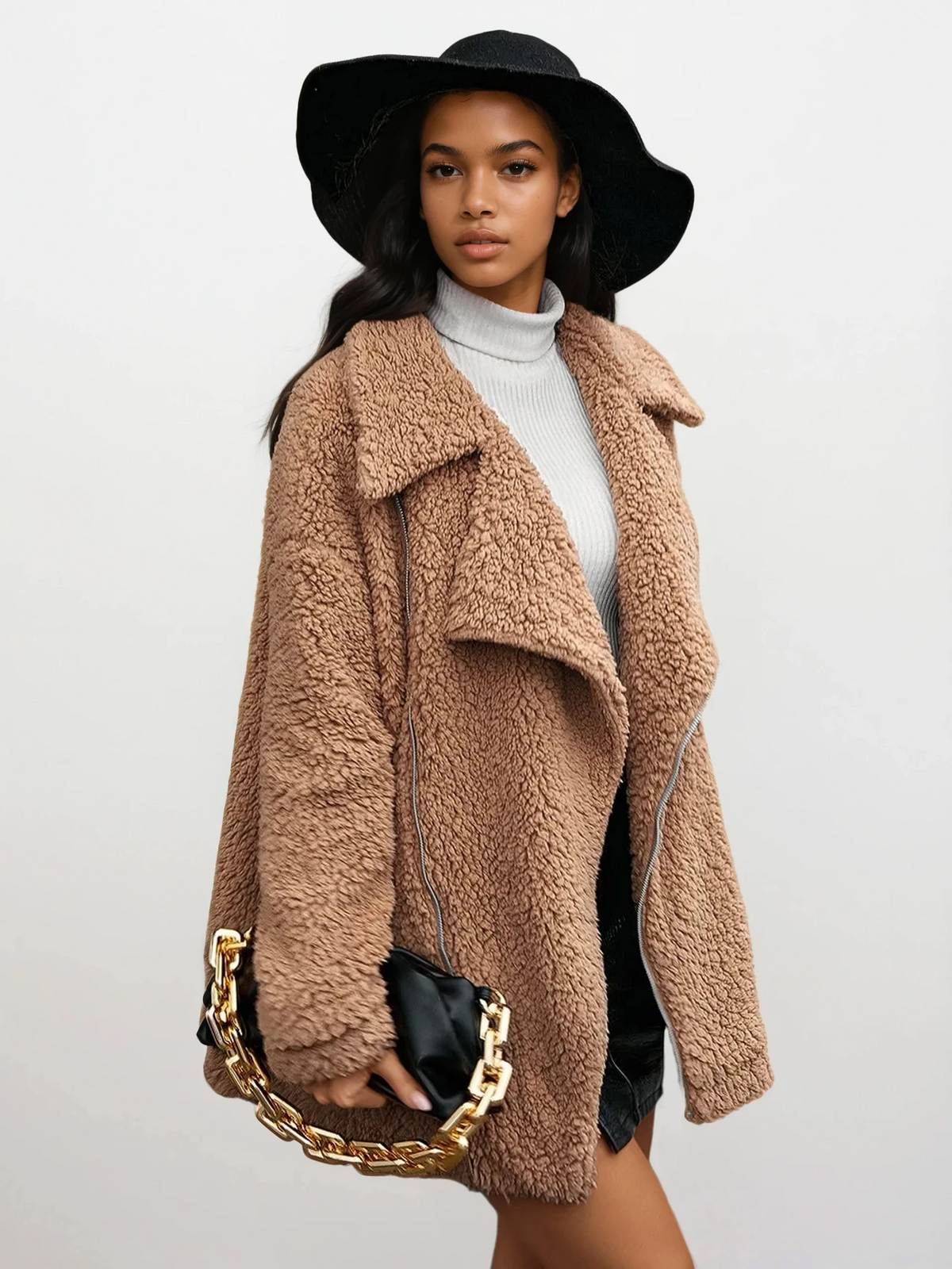 Sherpa full zip collared neck dropped shoulder jacket