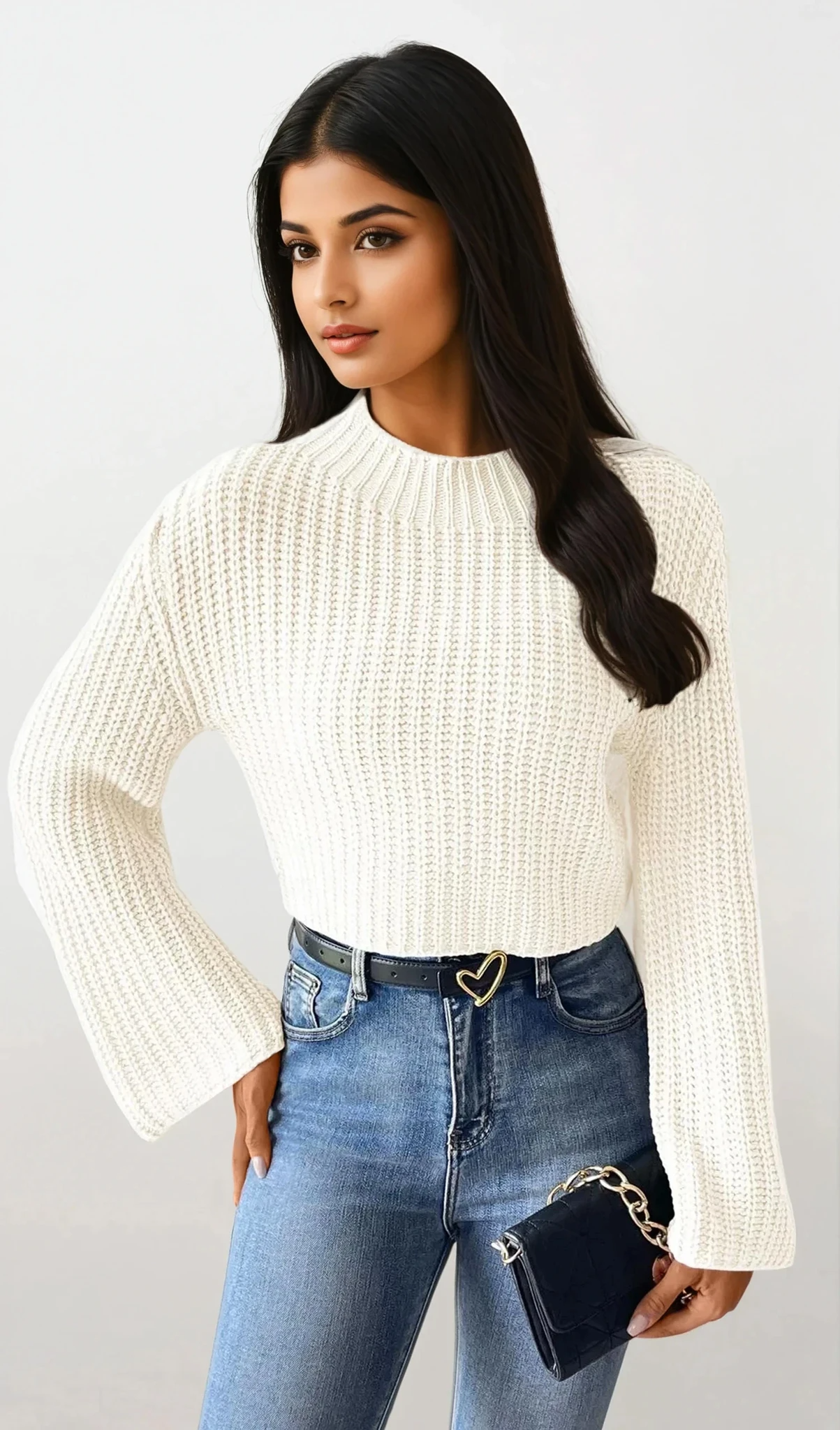 Crisp Mock Neck Cropped Sweater