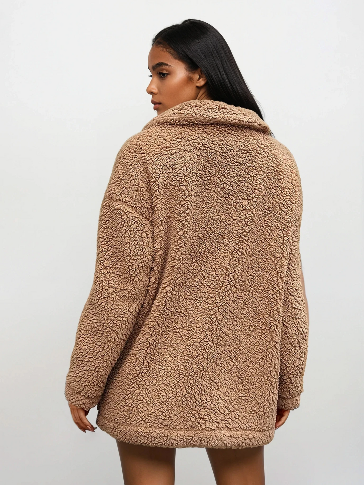 Sherpa full zip collared neck dropped shoulder jacket