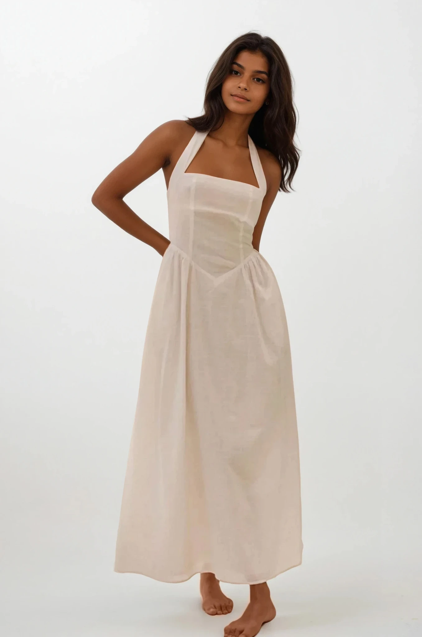 Ruched Halter Neck Midi Dress