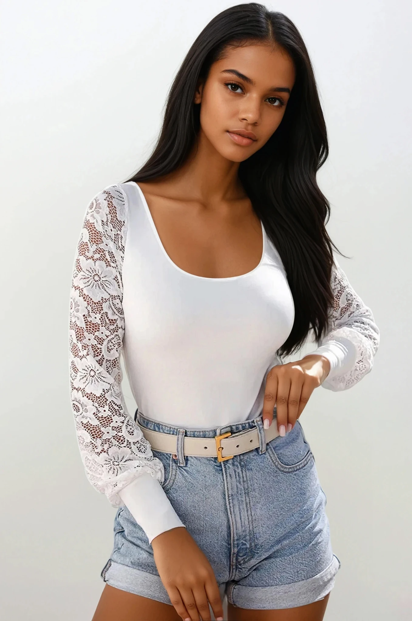 Lace Scoop Neck Long Sleeve Bodysuit