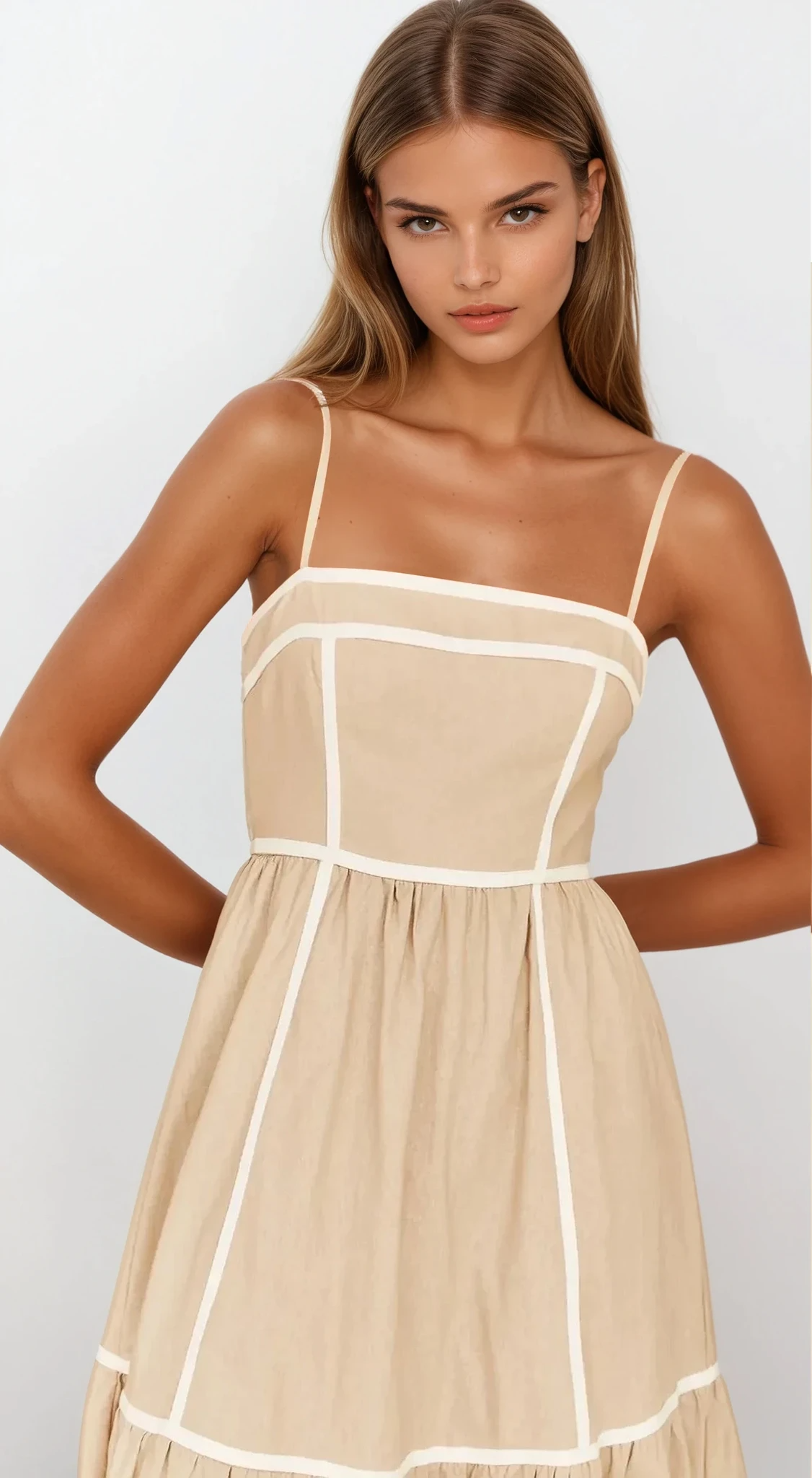Square neck ruched cami midi dress from Trendsi featuring a fitted bodice and lightweight fabric in a stylish design.