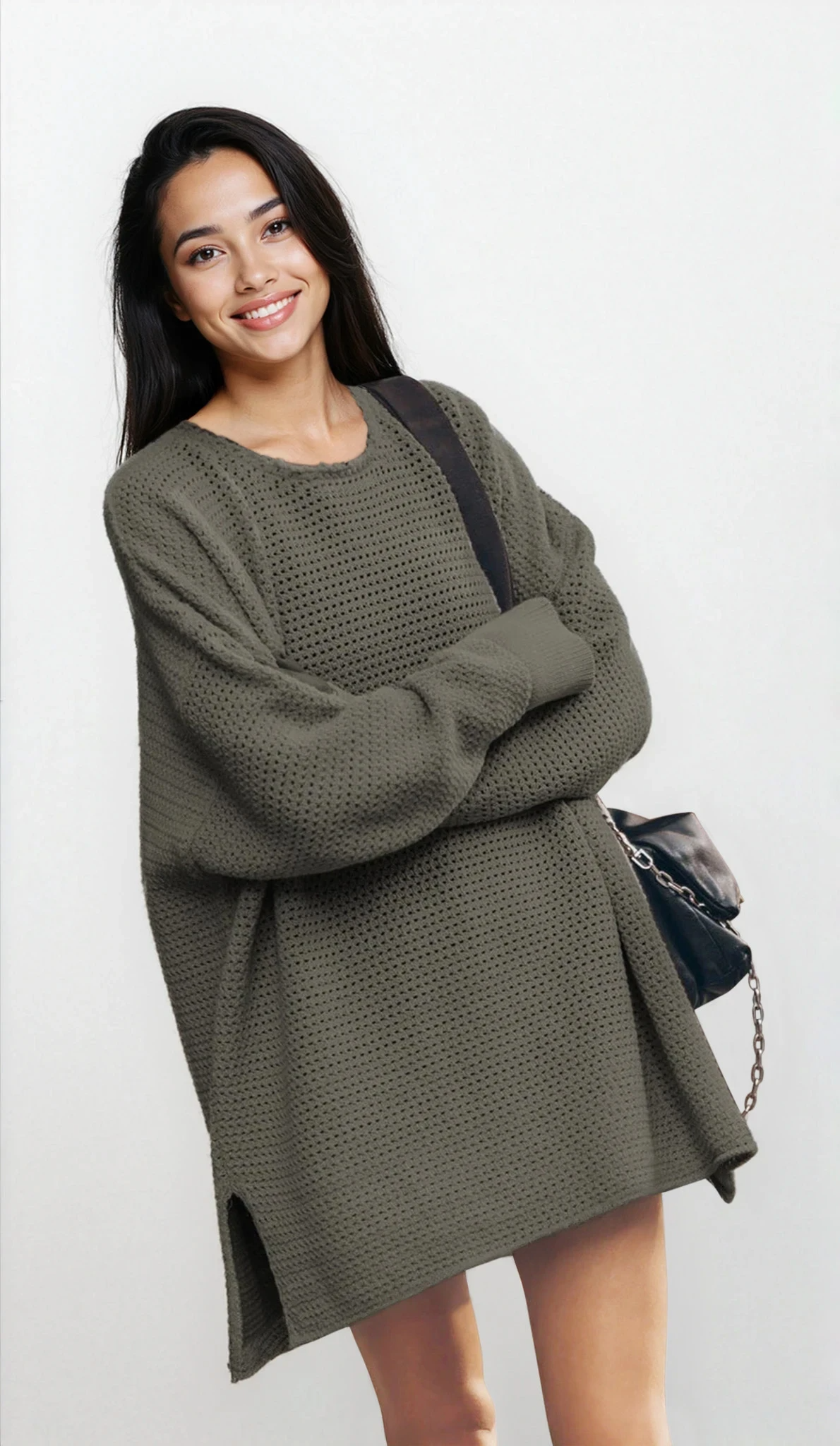 Threadline Round Neck Slit Sweater