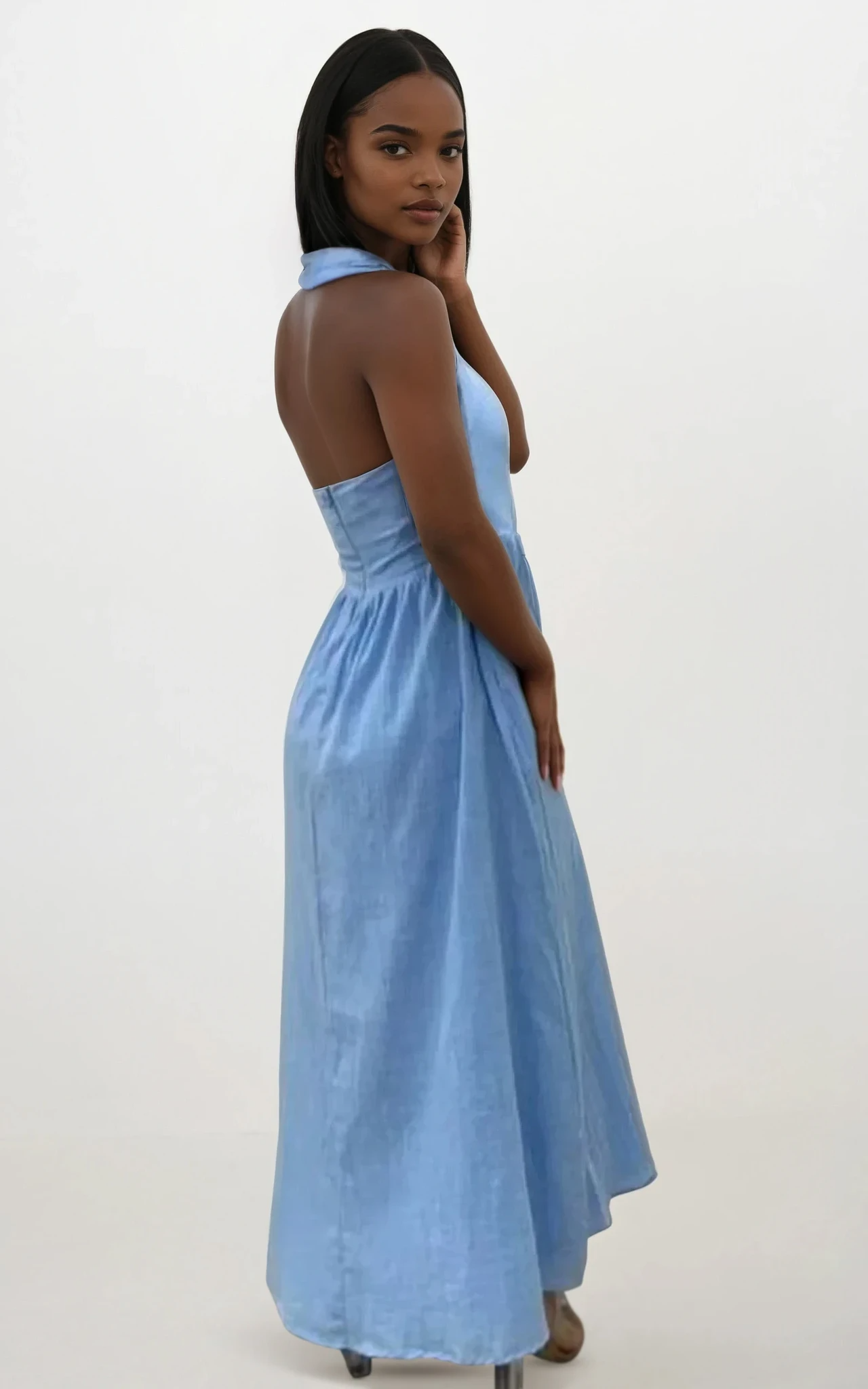 Ruched Halter Neck Midi Dress