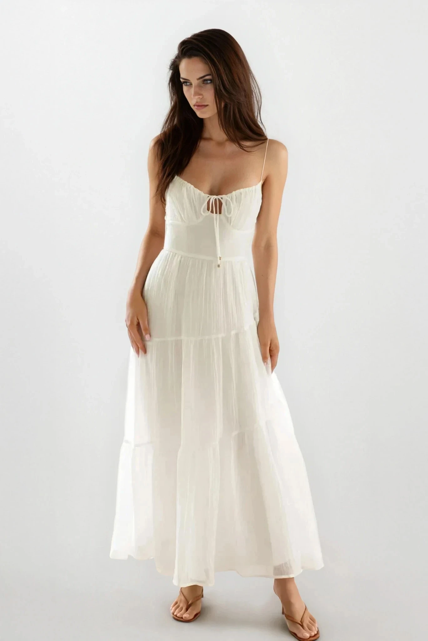 Selene Ruched Smocked Back Cami Maxi Dress in light fabric, featuring a fitted bodice and adjustable straps, by Trendsi.
