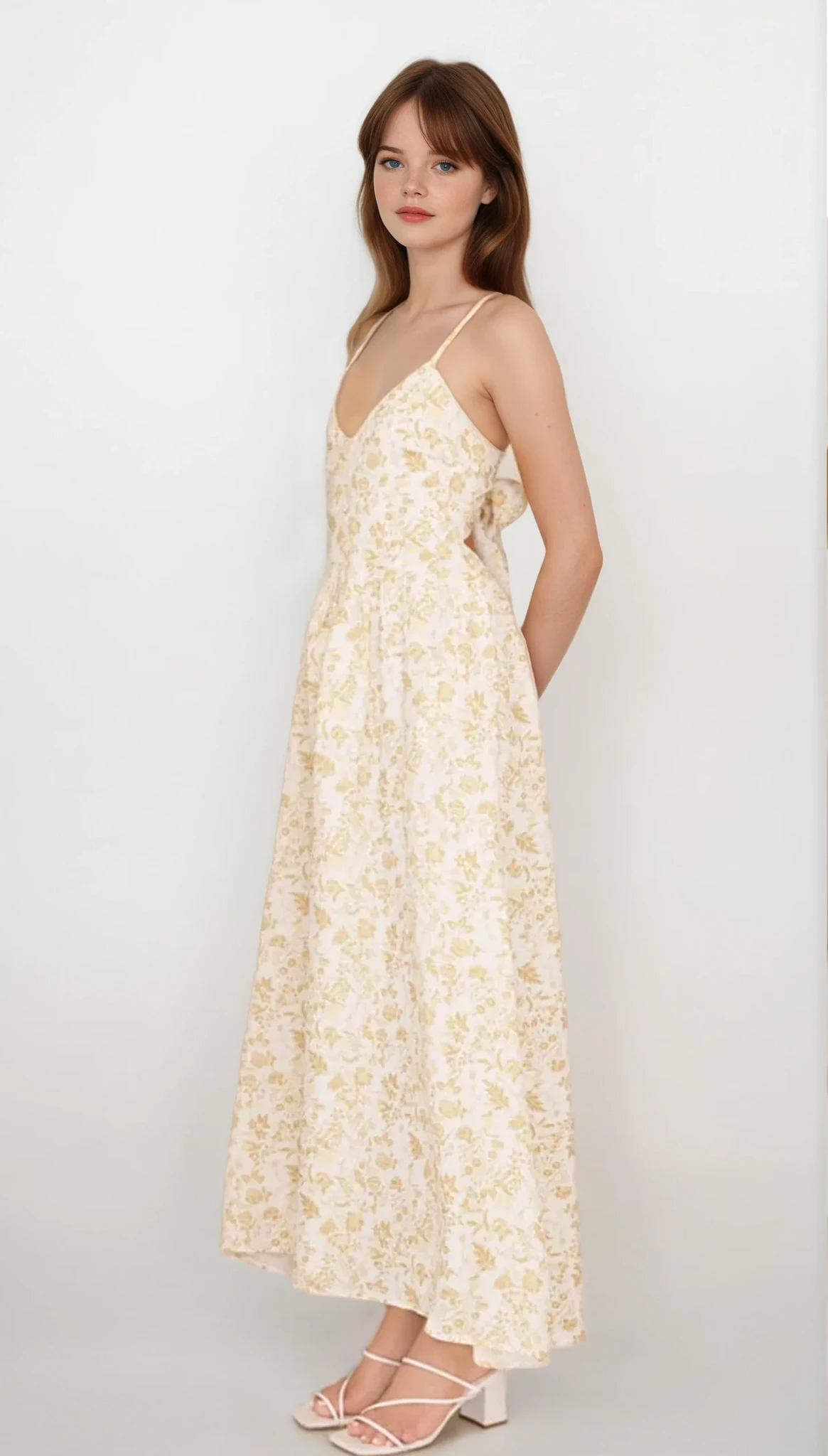 Fleuron Bow Back V-Neck Cami Dress from Trendsi featuring a light Lily color, v-neckline, and bow back detail, casual and stylish.