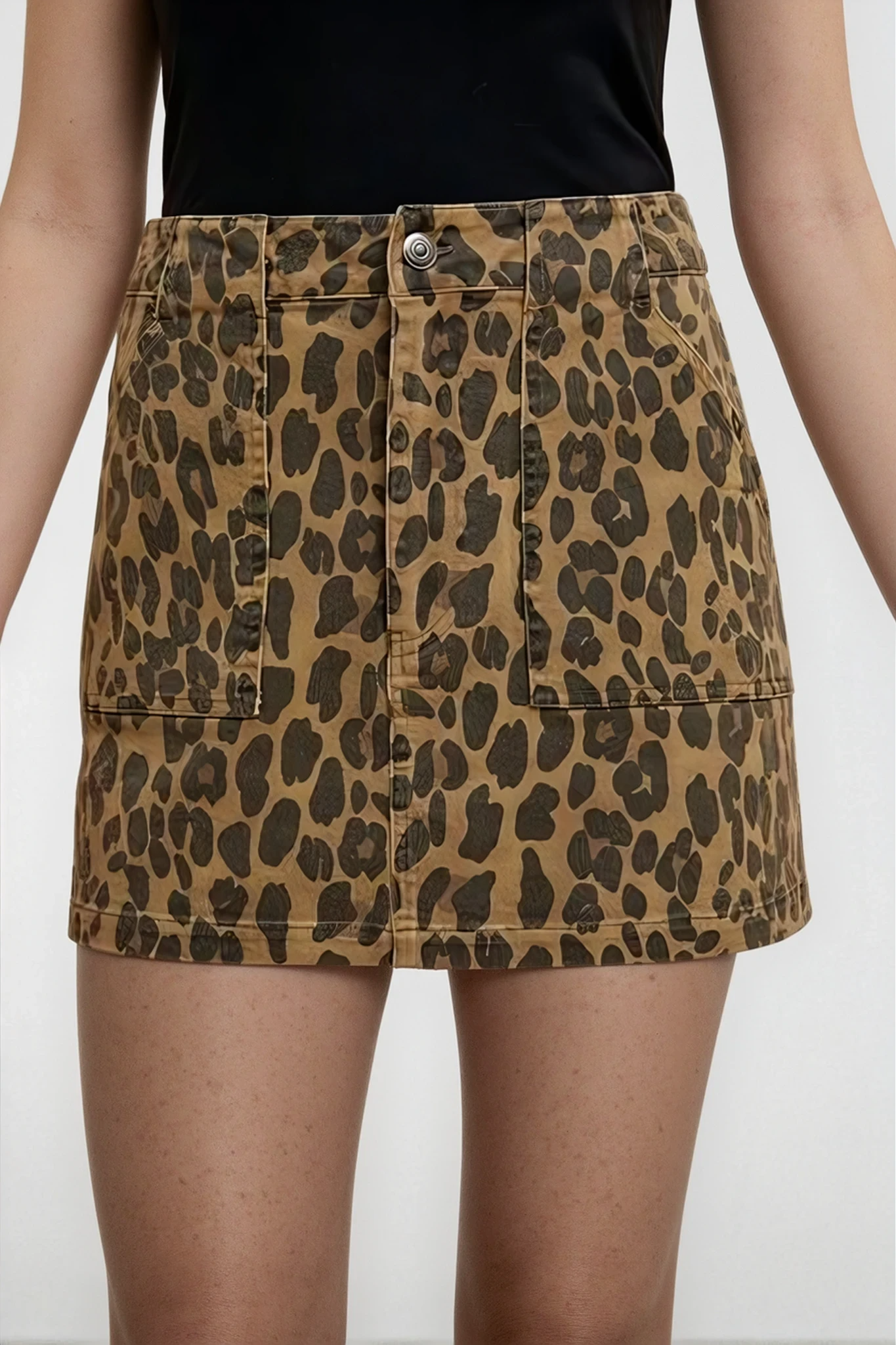 Leopard Denim Mini Skirt
