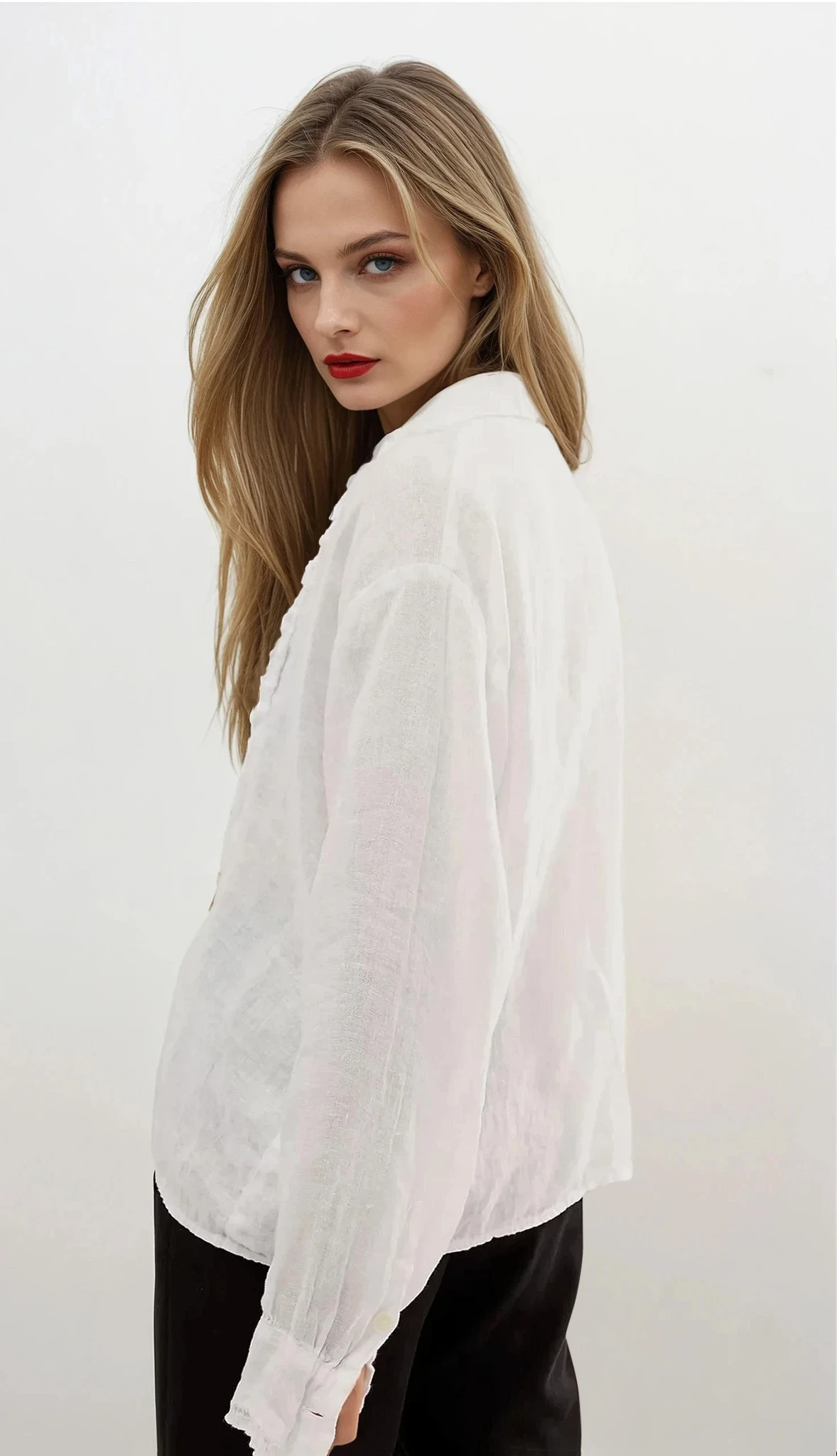 Frill Ruched Collared Neck Long Sleeve