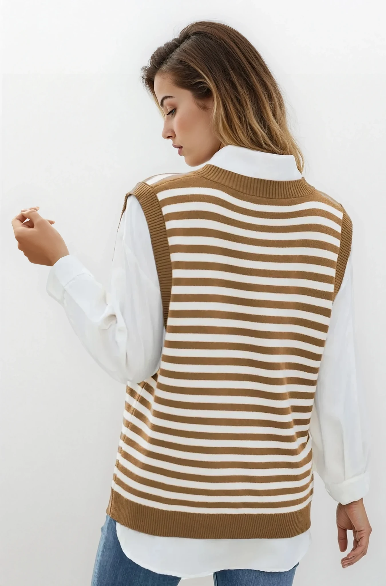 Noble Slit V-Neck Striped Sweater Vest