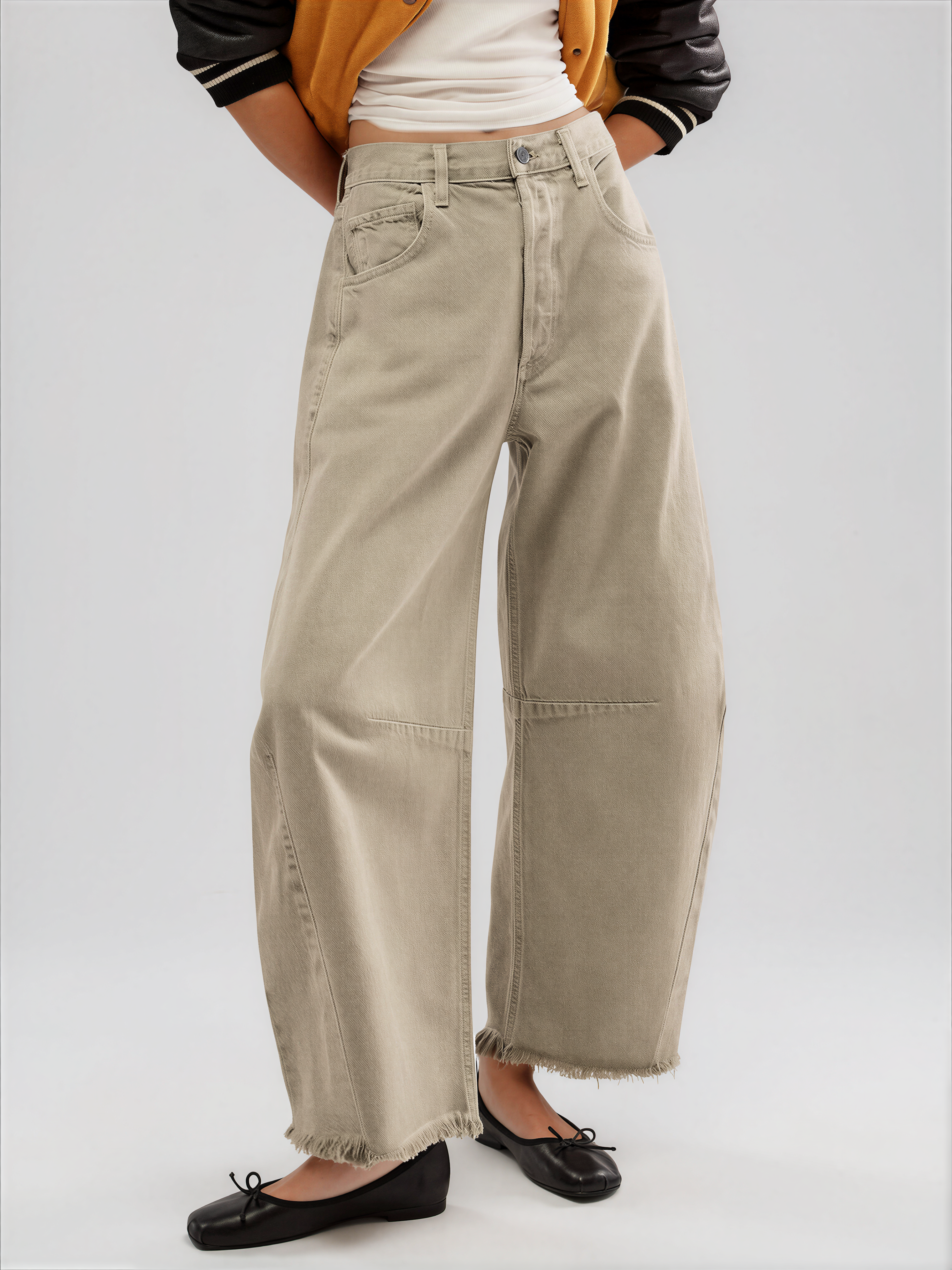Stitched Raw Hem Wide Leg Jean