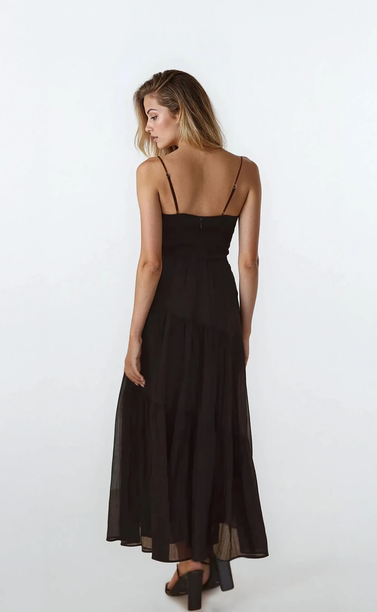 Selene Ruched Smocked Back Cami Maxi Dress in light fabric, featuring a fitted bodice and adjustable straps, perfect for casual wear.