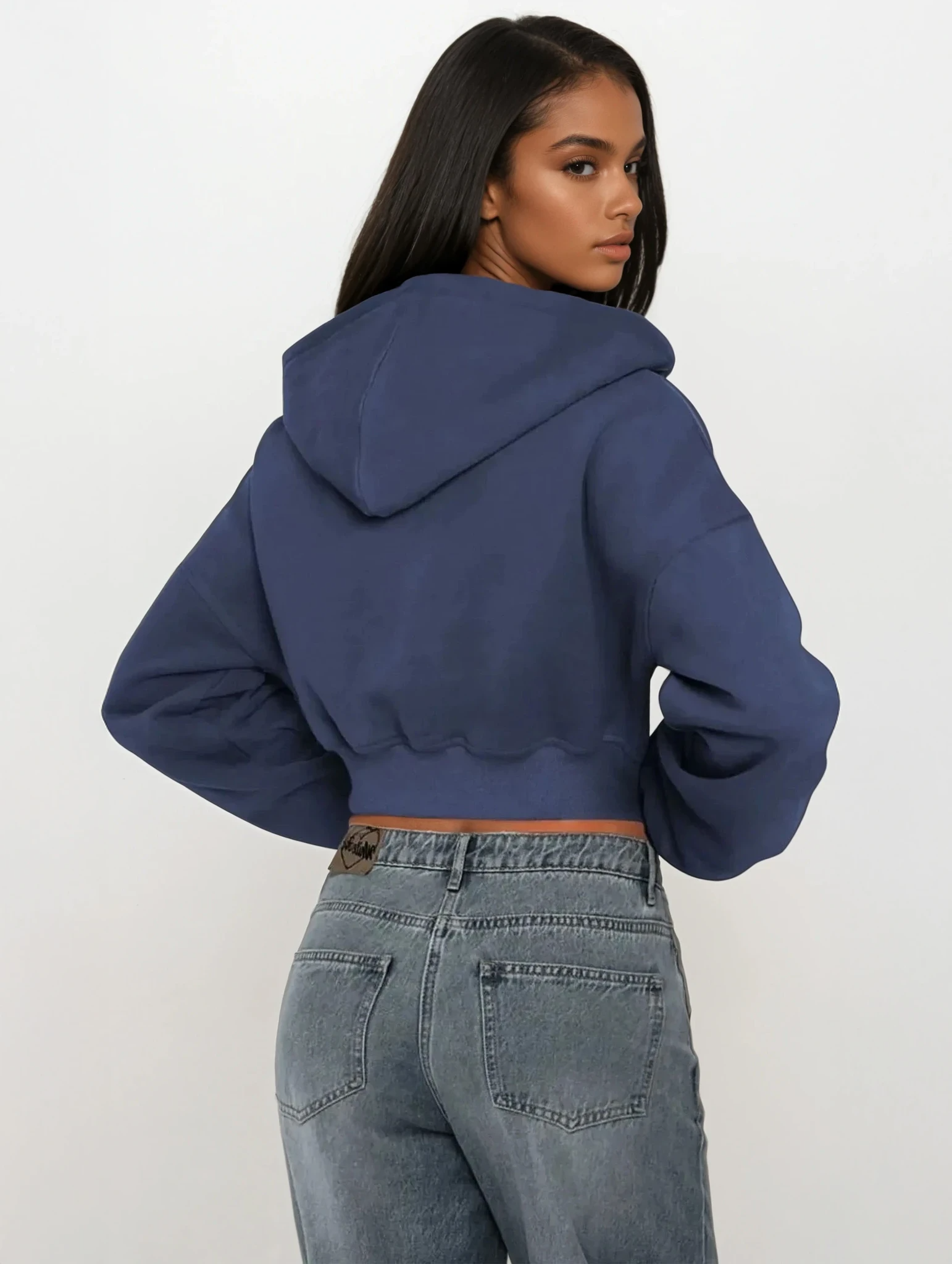 Light gray Downtown Full Zip Cropped Hoodie by Trendsi, showing a close-up of the casual, stylish hoodie with a zip front and cropped fit.