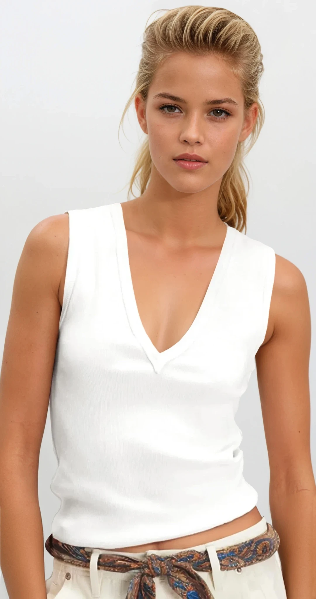 Light Victoria-colored V-neck tank top from Trendsi, featuring a core cover design, casual sleeveless clothing for everyday wear.