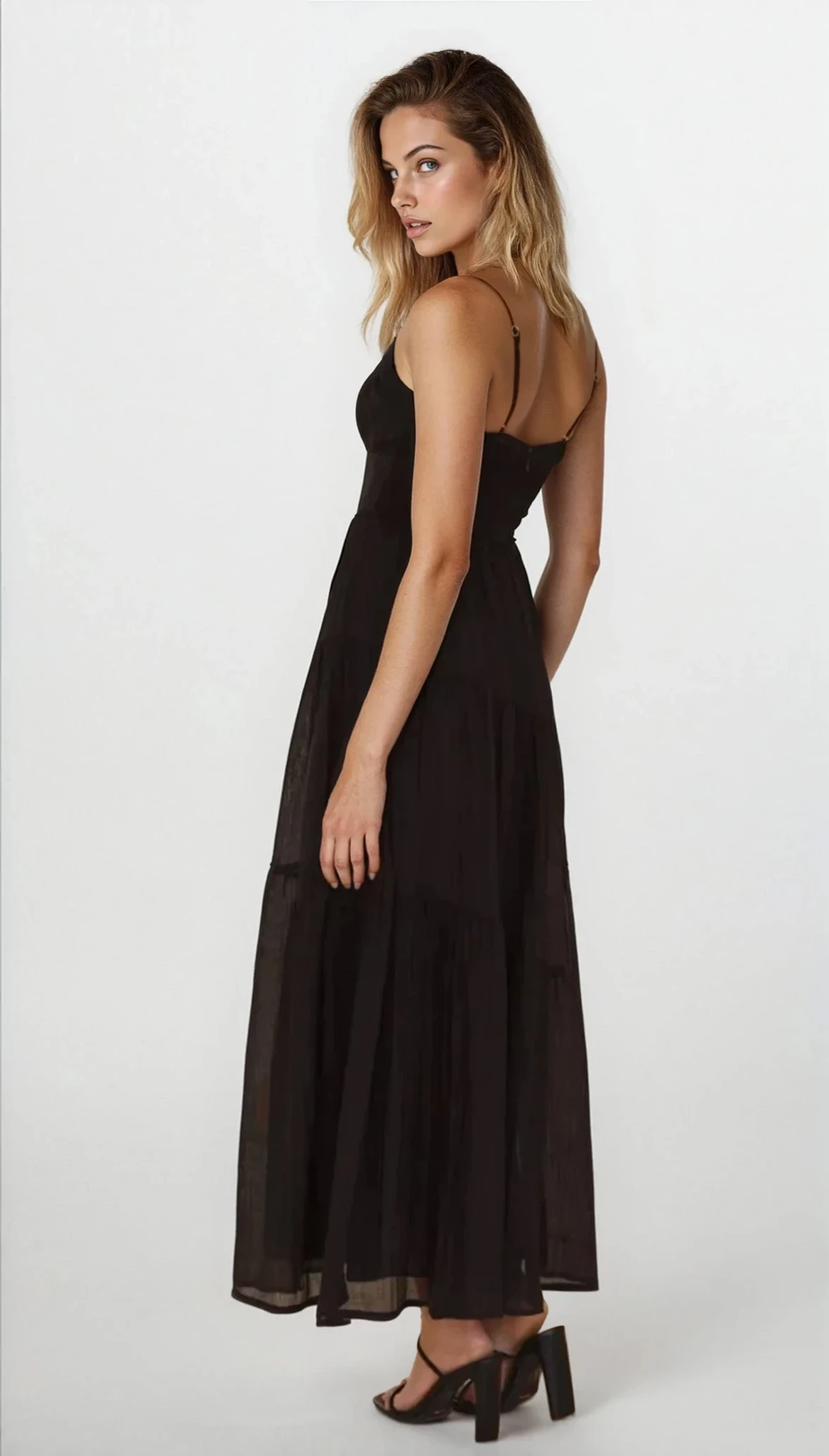 Selene Ruched Smocked Back Cami Maxi Dress by Trendsi, featuring lightweight fabric, adjustable straps, and a fitted, stylish silhouette.