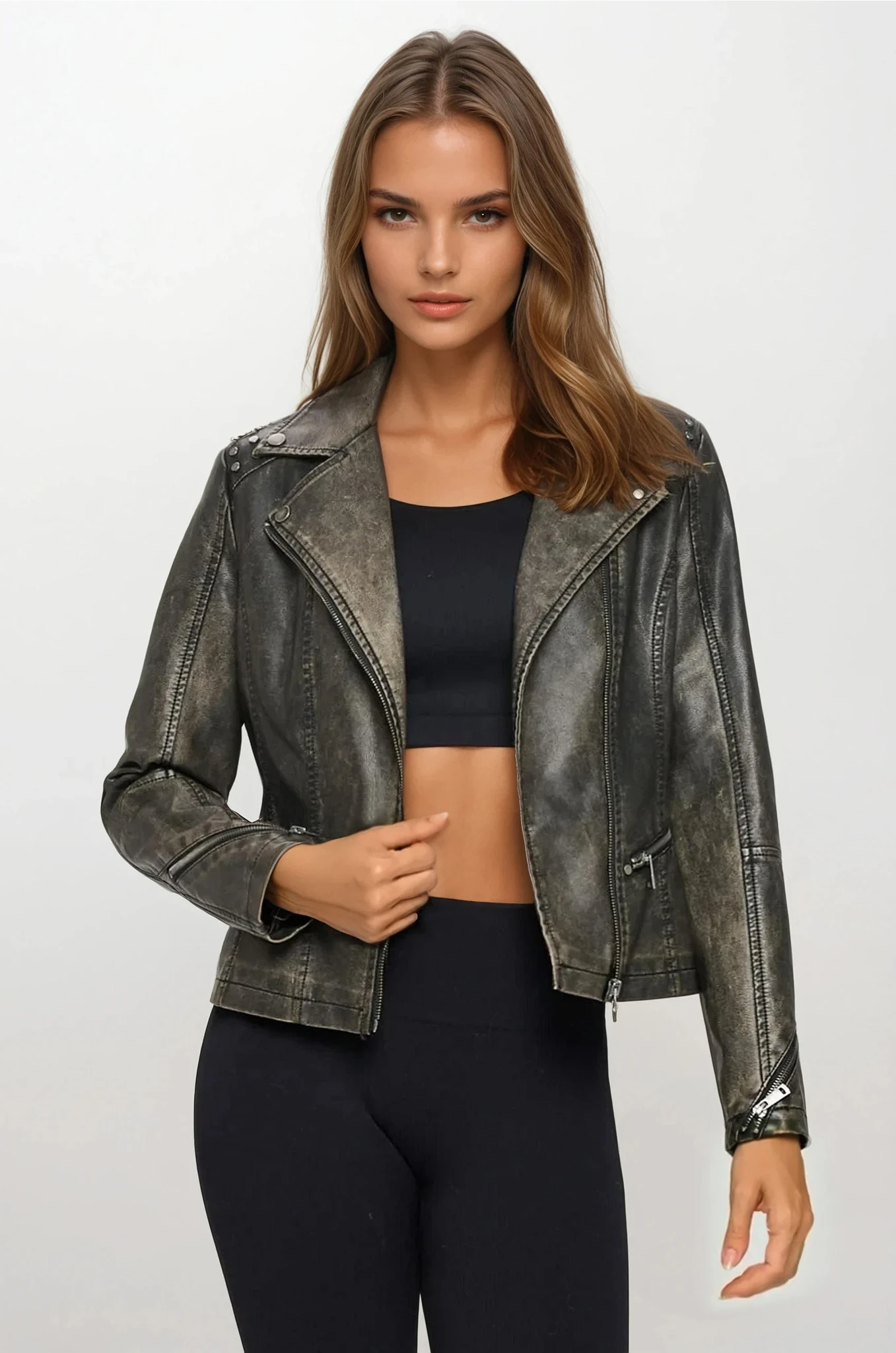 Rolling Stone Studded Moto Faux Leather Jacket