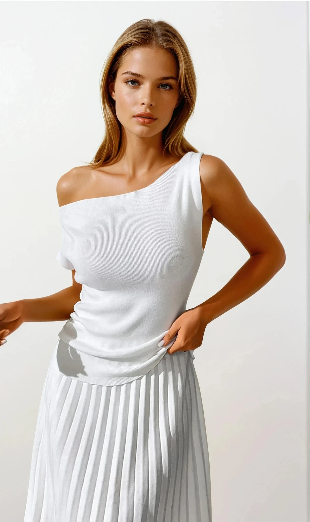 Light gray cold shoulder knit top from Trendsi, featuring long sleeves and a relaxed fit, perfect for casual styling.