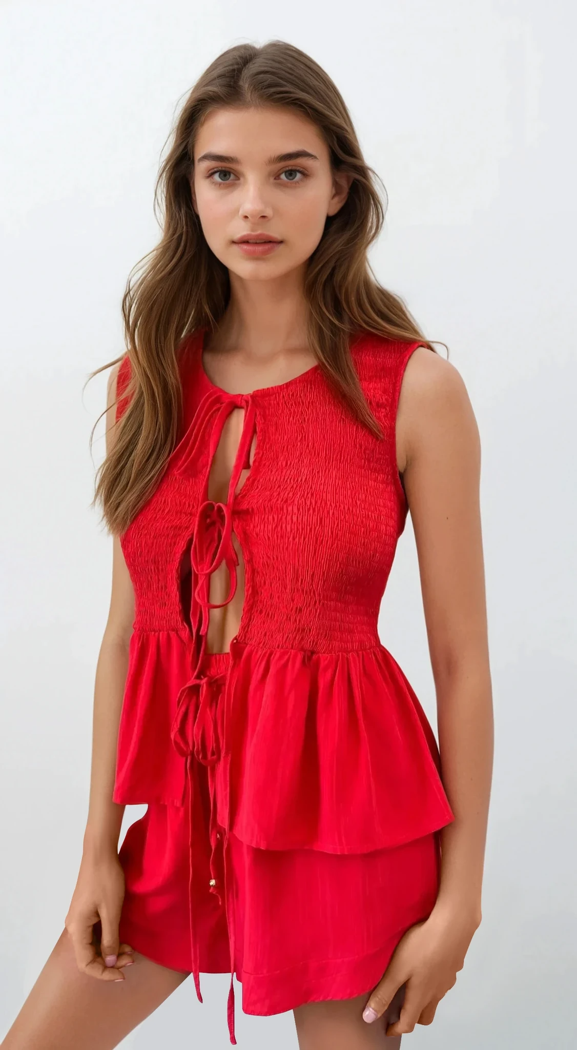 Wanderlust Smocked Set by Trendsi, light-colored clothing with smocked details, displayed on a hanger against a neutral background.