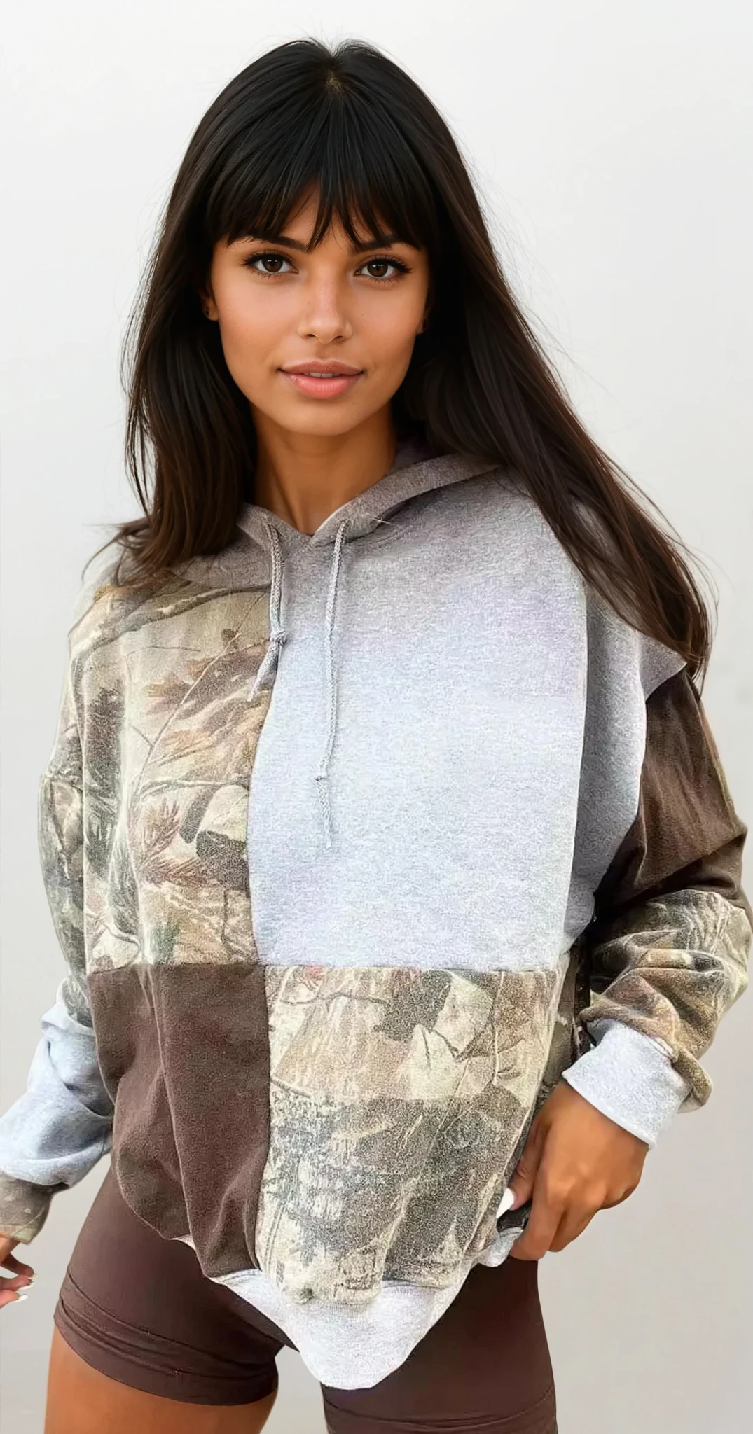 Camouflage Patchwork Hoodie with drawstrings