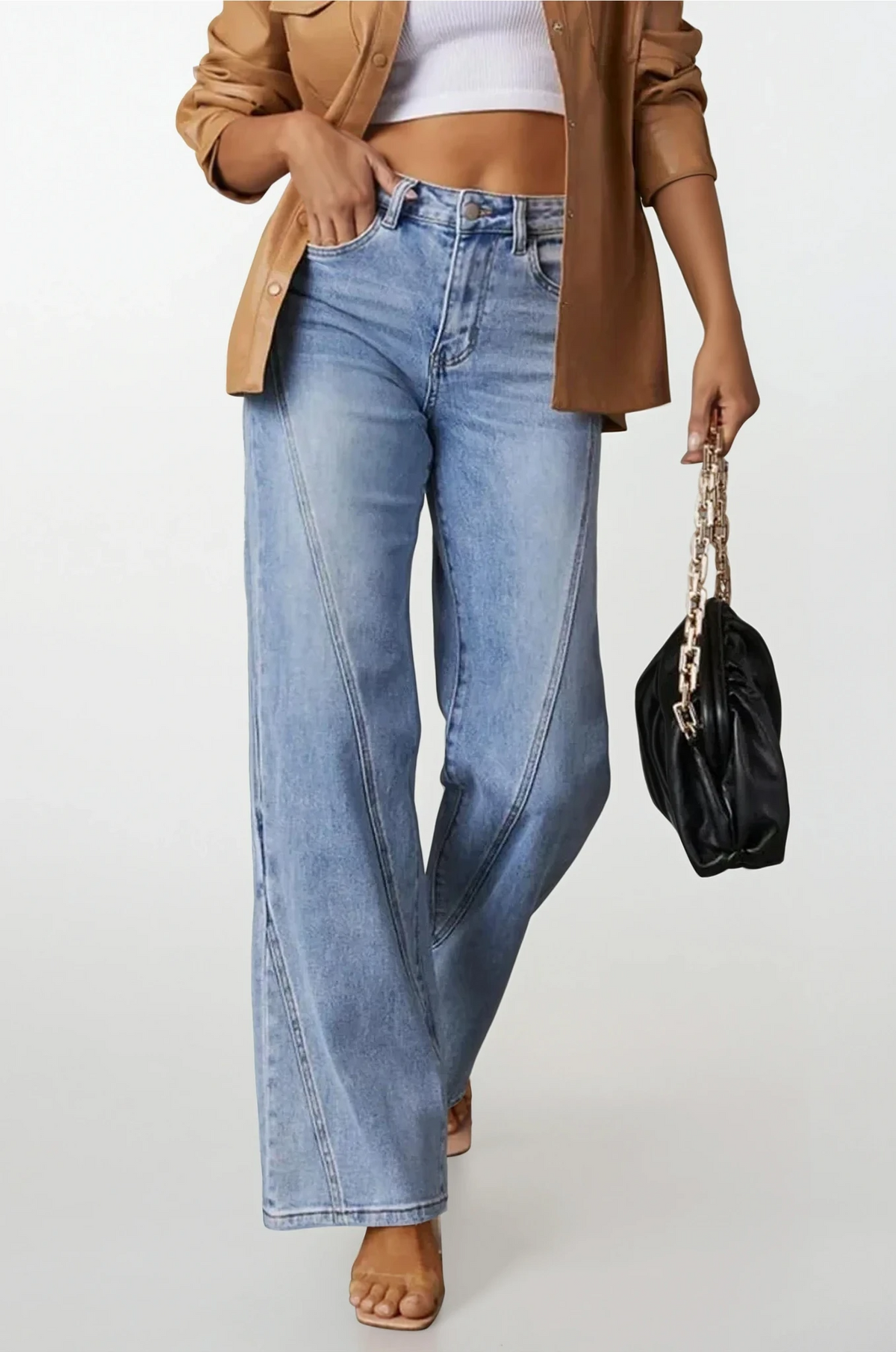 Casual High-Waist Straight Leg Jean with pockets